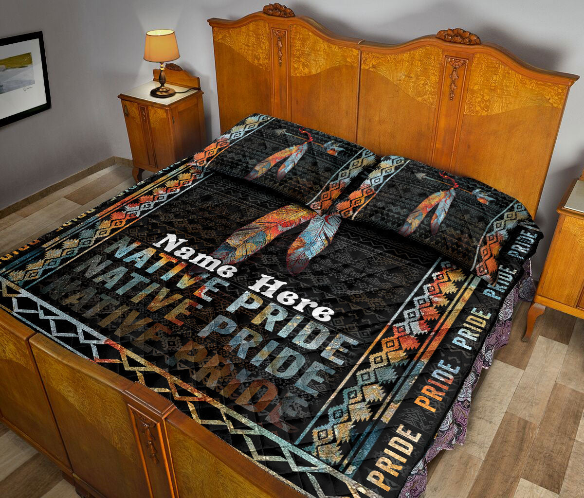 Ohaprints-Quilt-Bed-Set-Pillowcase-Native-American-Pride-Indigenous-Indian-Boho-Pattern-Custom-Personalized-Name-Blanket-Bedspread-Bedding-2970-Queen (80'' x 90'')