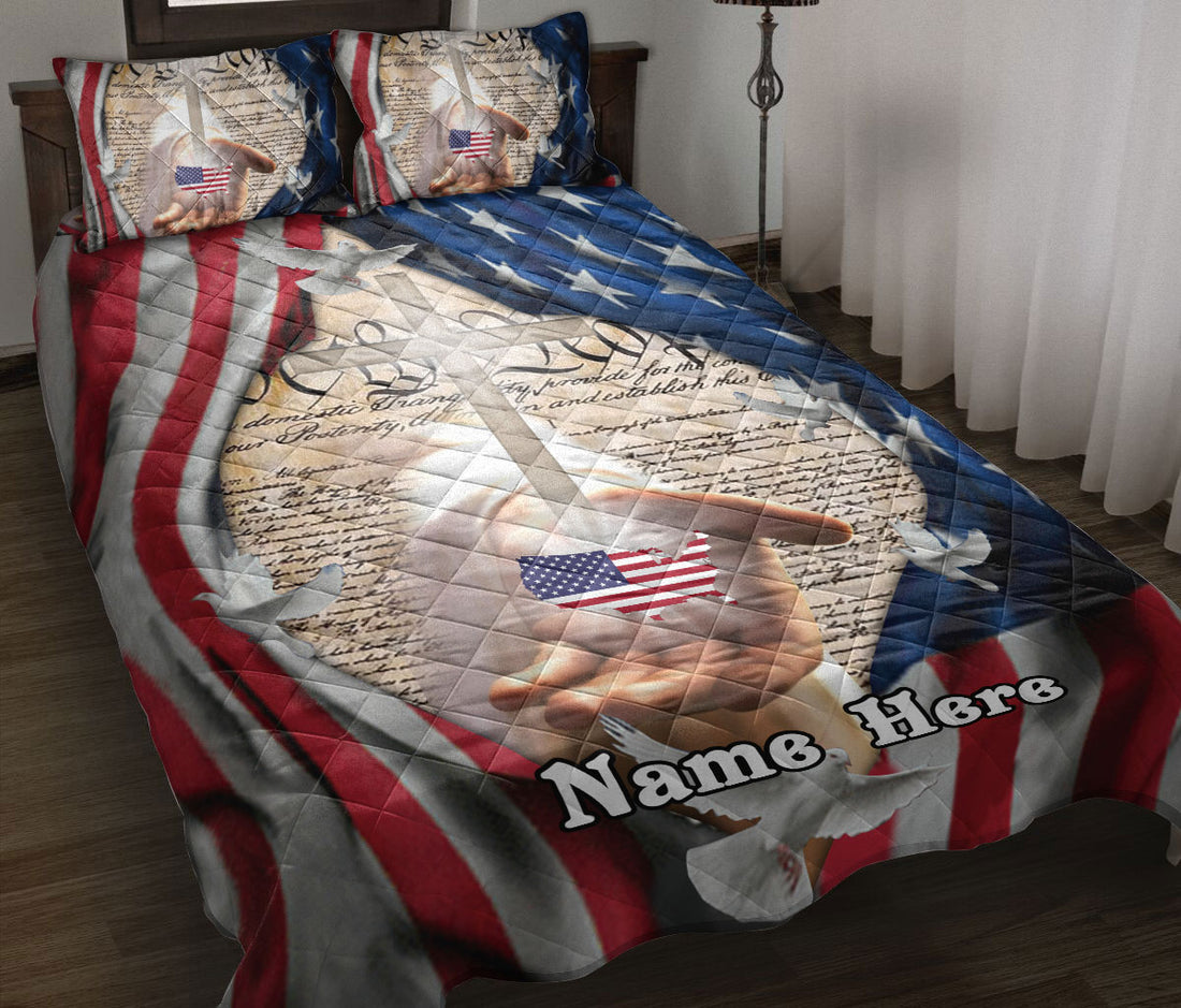 Ohaprints-Quilt-Bed-Set-Pillowcase-God-Hand-Cross-One-Nation-Under-God-American-Flag-Custom-Personalized-Name-Blanket-Bedspread-Bedding-1819-Throw (55'' x 60'')