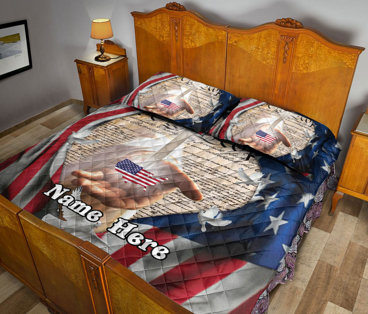 Ohaprints-Quilt-Bed-Set-Pillowcase-God-Hand-Cross-One-Nation-Under-God-American-Flag-Custom-Personalized-Name-Blanket-Bedspread-Bedding-1819-Queen (80'' x 90'')