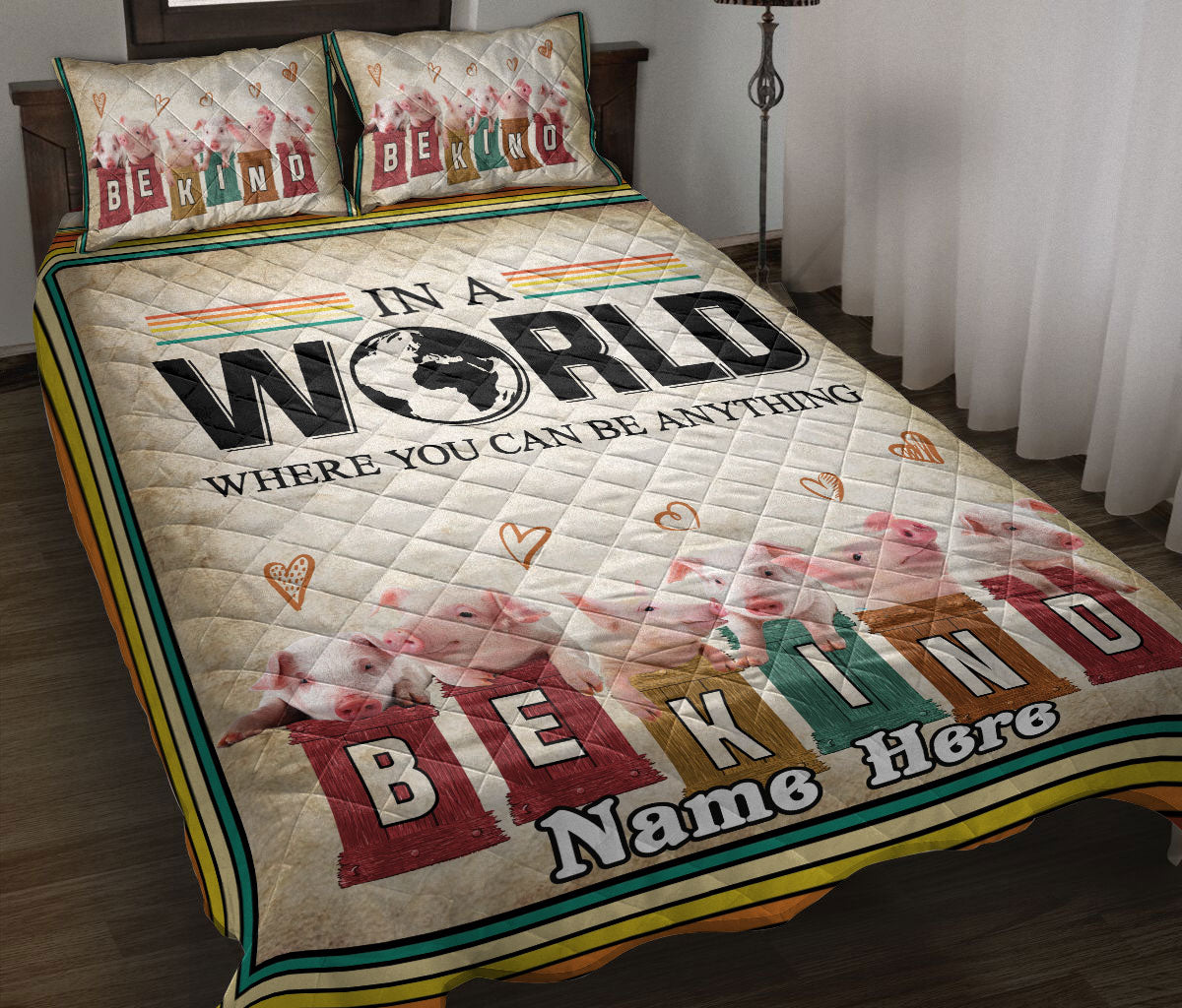 Ohaprints-Quilt-Bed-Set-Pillowcase-Pig-In-A-World-Where-You-Can-Be-Anything-Be-Kind-Custom-Personalized-Name-Blanket-Bedspread-Bedding-640-Throw (55'' x 60'')