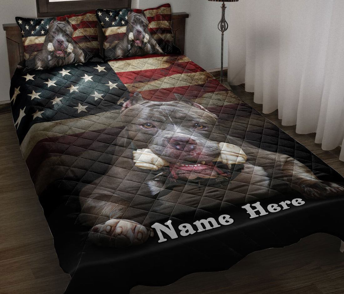 Ohaprints-Quilt-Bed-Set-Pillowcase-Staffordshire-Pitbull-Terrier-American-Flag-Dog-Lover-Custom-Personalized-Name-Blanket-Bedspread-Bedding-624-Throw (55'' x 60'')