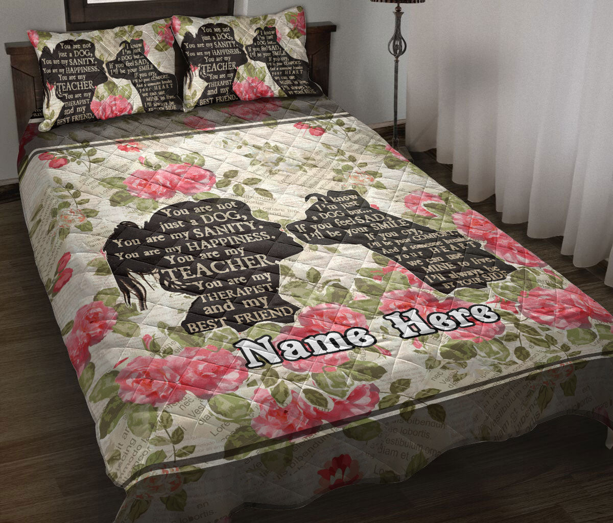 Ohaprints-Quilt-Bed-Set-Pillowcase-Pitbull-Terrier-You-Are-Not-Just-A-Dog-Floral-Pattern-Custom-Personalized-Name-Blanket-Bedspread-Bedding-2846-Throw (55'' x 60'')