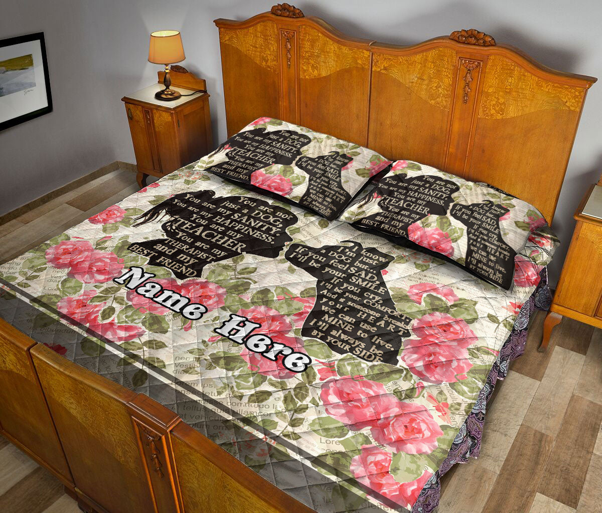 Ohaprints-Quilt-Bed-Set-Pillowcase-Pitbull-Terrier-You-Are-Not-Just-A-Dog-Floral-Pattern-Custom-Personalized-Name-Blanket-Bedspread-Bedding-2846-Queen (80'' x 90'')