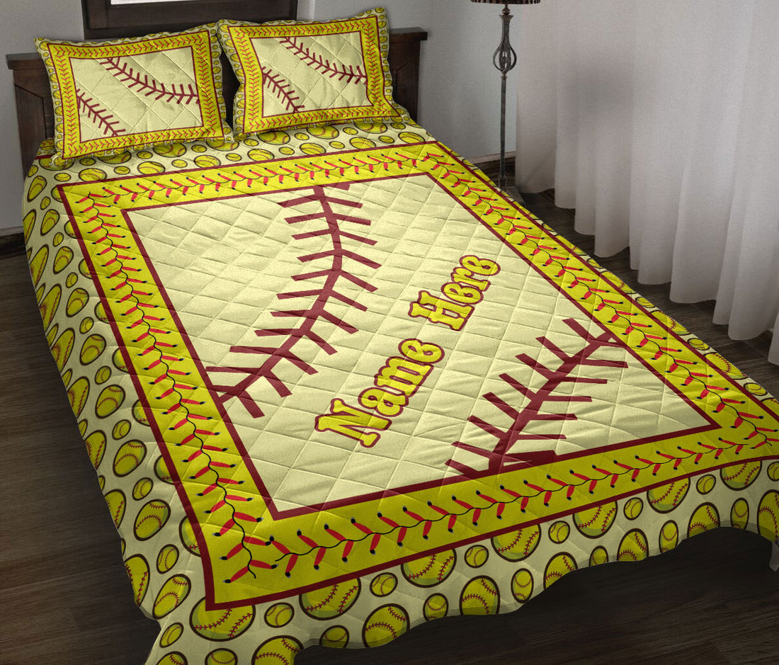 Ohaprints-Quilt-Bed-Set-Pillowcase-Softball-Yellow-Ball-Pattern-Sport-Unique-Gift-Custom-Personalized-Name-Blanket-Bedspread-Bedding-1804-Throw (55'' x 60'')