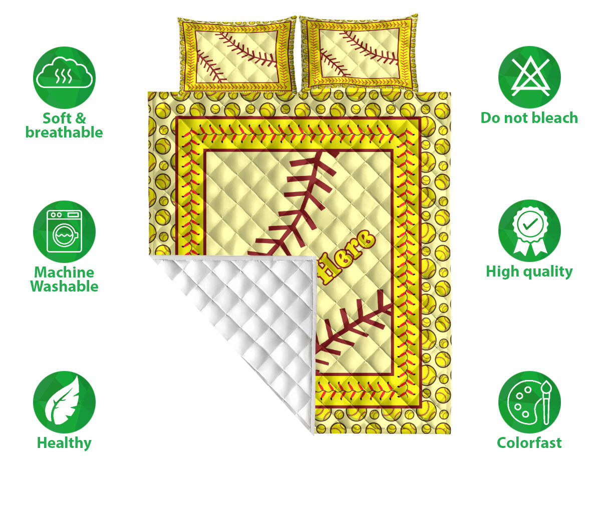 Ohaprints-Quilt-Bed-Set-Pillowcase-Softball-Yellow-Ball-Pattern-Sport-Unique-Gift-Custom-Personalized-Name-Blanket-Bedspread-Bedding-1804-Double (70'' x 80'')