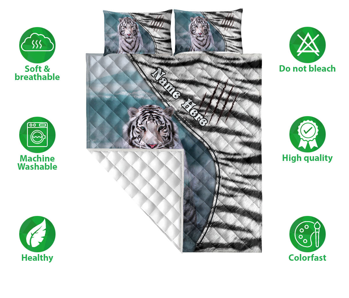 Ohaprints-Quilt-Bed-Set-Pillowcase-White-Tiger-Lover-Tiger-Animal-Lover-Unique-Gift-Custom-Personalized-Name-Blanket-Bedspread-Bedding-1669-Double (70'' x 80'')