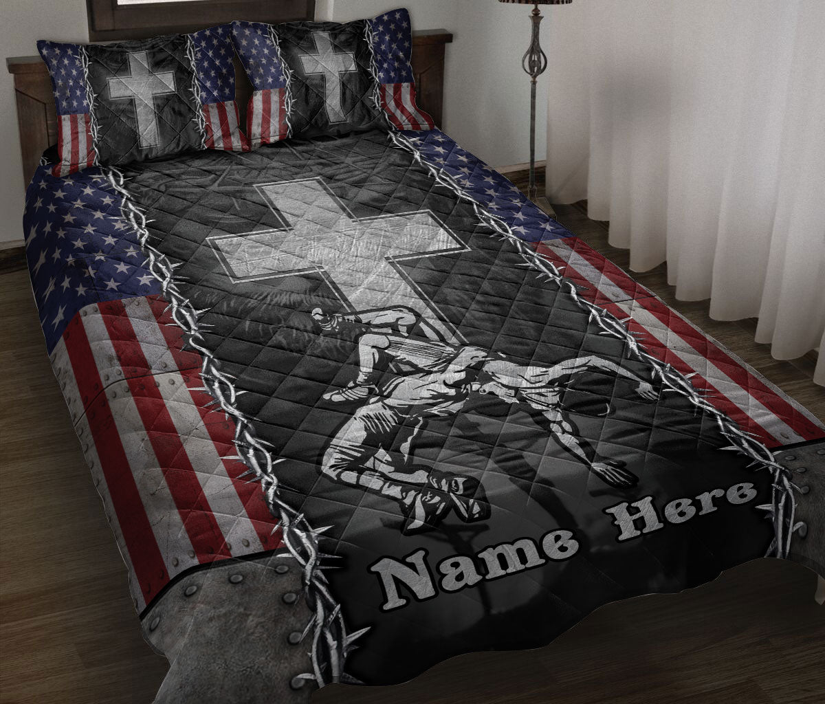 Ohaprints-Quilt-Bed-Set-Pillowcase-Jesus-God-Cross-Wrestling-Christian-Custom-Personalized-Name-Blanket-Bedspread-Bedding-2989-Throw (55'' x 60'')