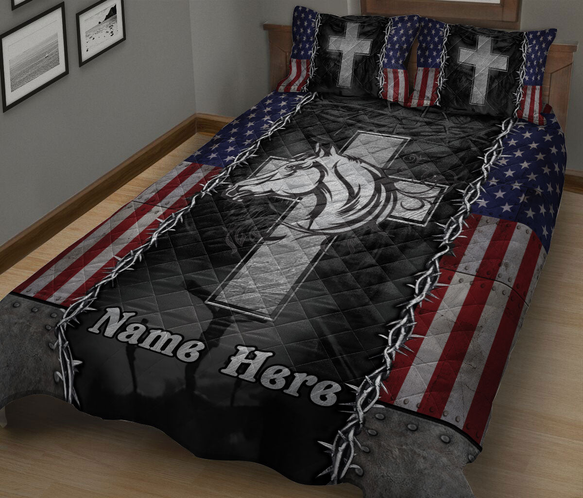 Ohaprints-Quilt-Bed-Set-Pillowcase-Jesus-God-Cross-Christ-Christian-Horse-Custom-Personalized-Name-Blanket-Bedspread-Bedding-116-King (90'' x 100'')