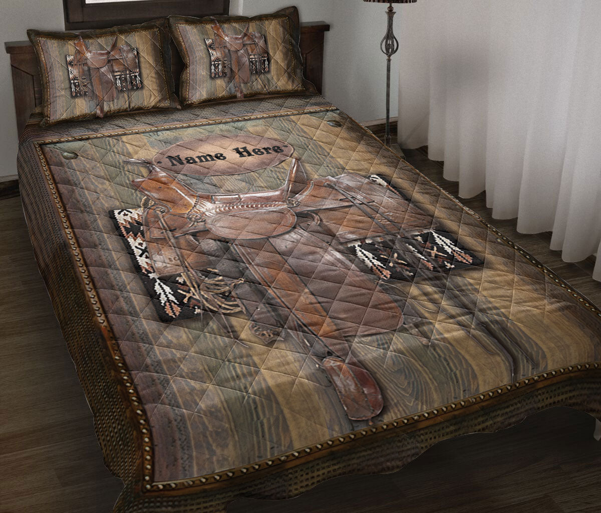 Ohaprints-Quilt-Bed-Set-Pillowcase-Horse-Lover-Saddle-Gift-For-Western-Cowboy-Cowgirl-Custom-Personalized-Name-Blanket-Bedspread-Bedding-654-Throw (55'' x 60'')