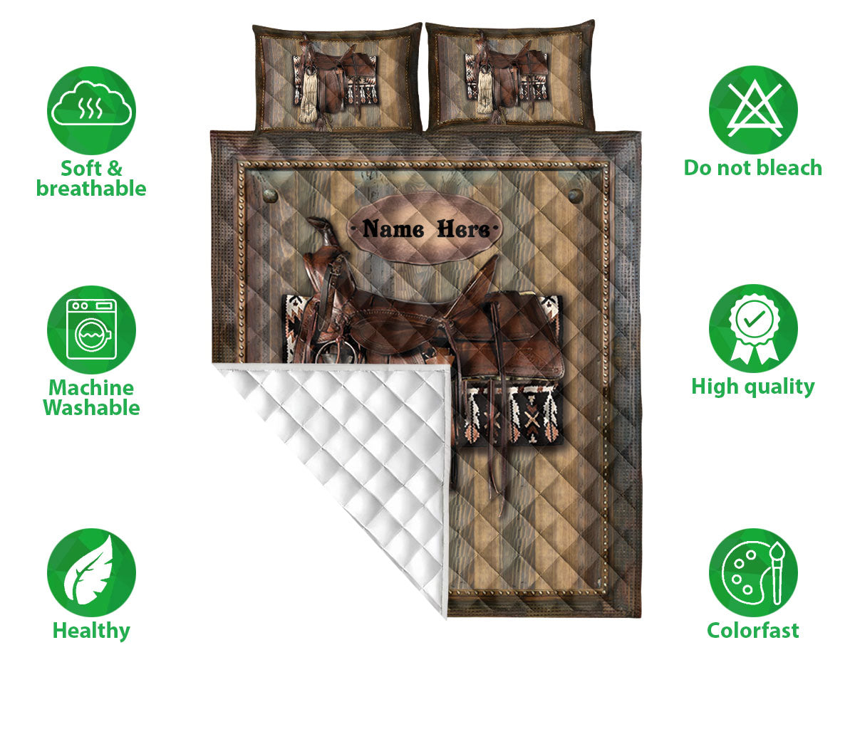 Ohaprints-Quilt-Bed-Set-Pillowcase-Horse-Saddle-Lover-Gift-For-Western-Cowboy-Cowgirl-Custom-Personalized-Name-Blanket-Bedspread-Bedding-51-Double (70'' x 80'')