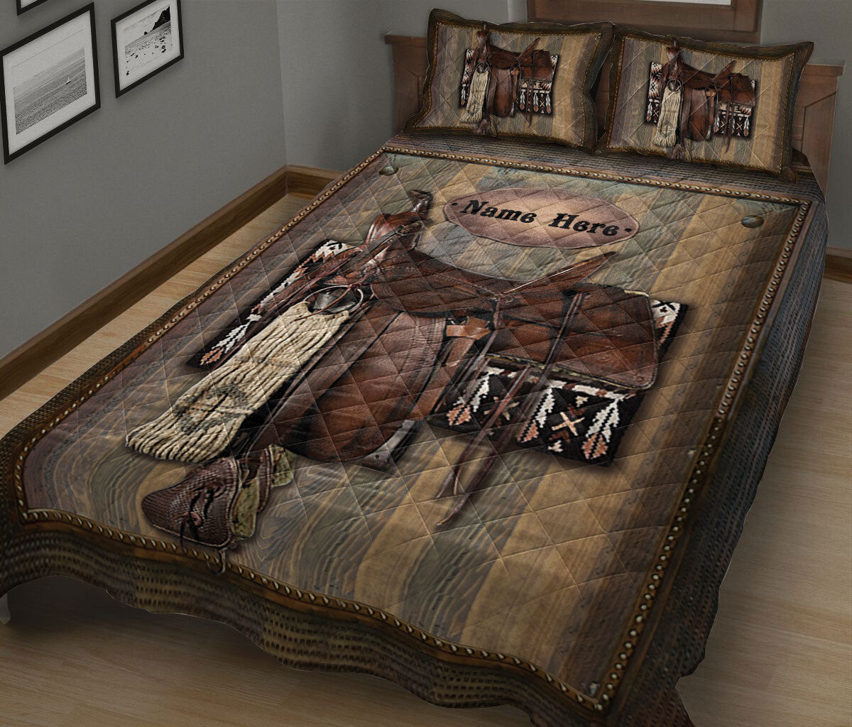 Ohaprints-Quilt-Bed-Set-Pillowcase-Horse-Saddle-Lover-Gift-For-Western-Cowboy-Cowgirl-Custom-Personalized-Name-Blanket-Bedspread-Bedding-51-King (90'' x 100'')