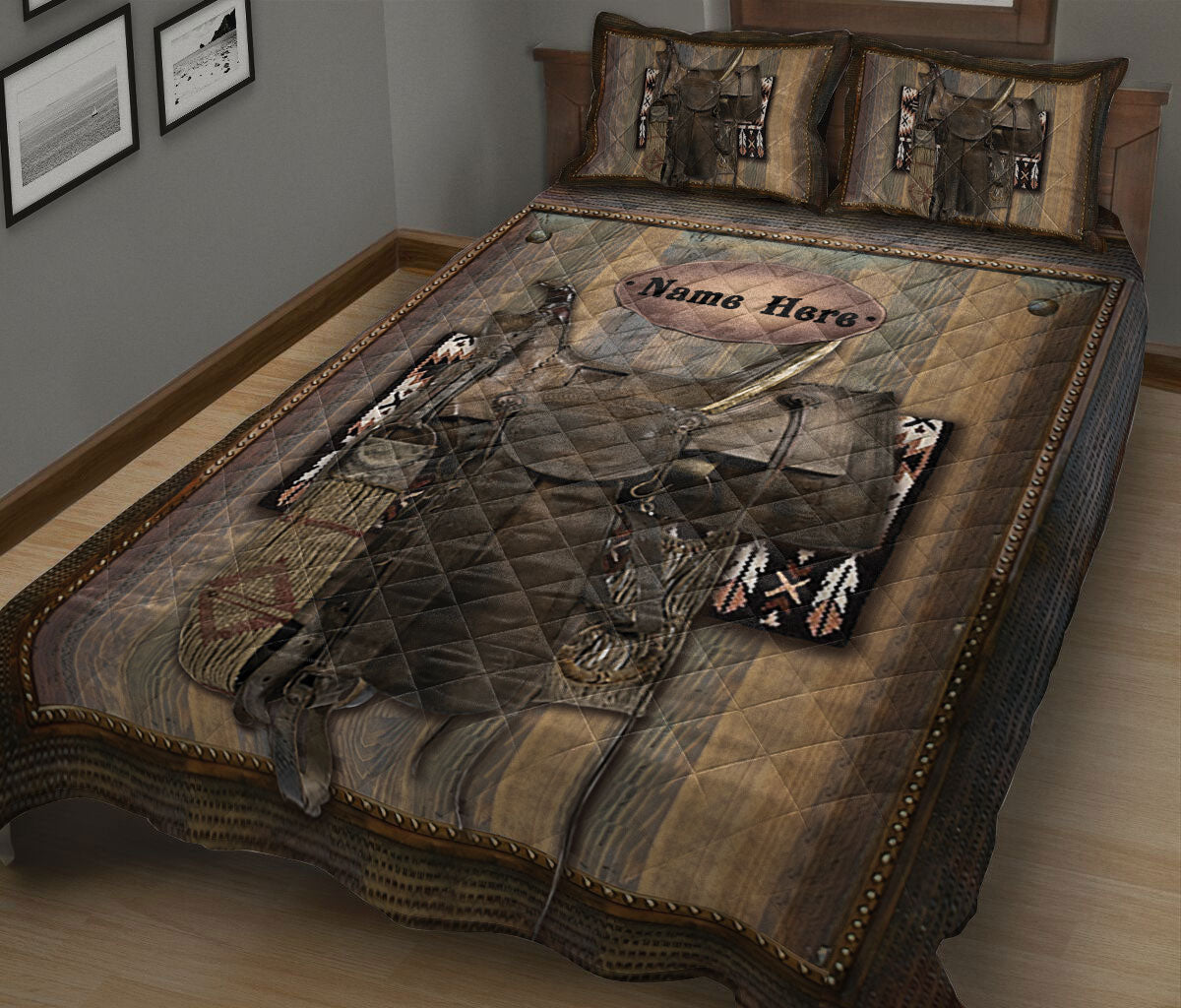 Ohaprints-Quilt-Bed-Set-Pillowcase-Horse-Lover-Saddle-Western-Gift-For-Cowboy-Cowgirl-Custom-Personalized-Name-Blanket-Bedspread-Bedding-101-King (90'' x 100'')