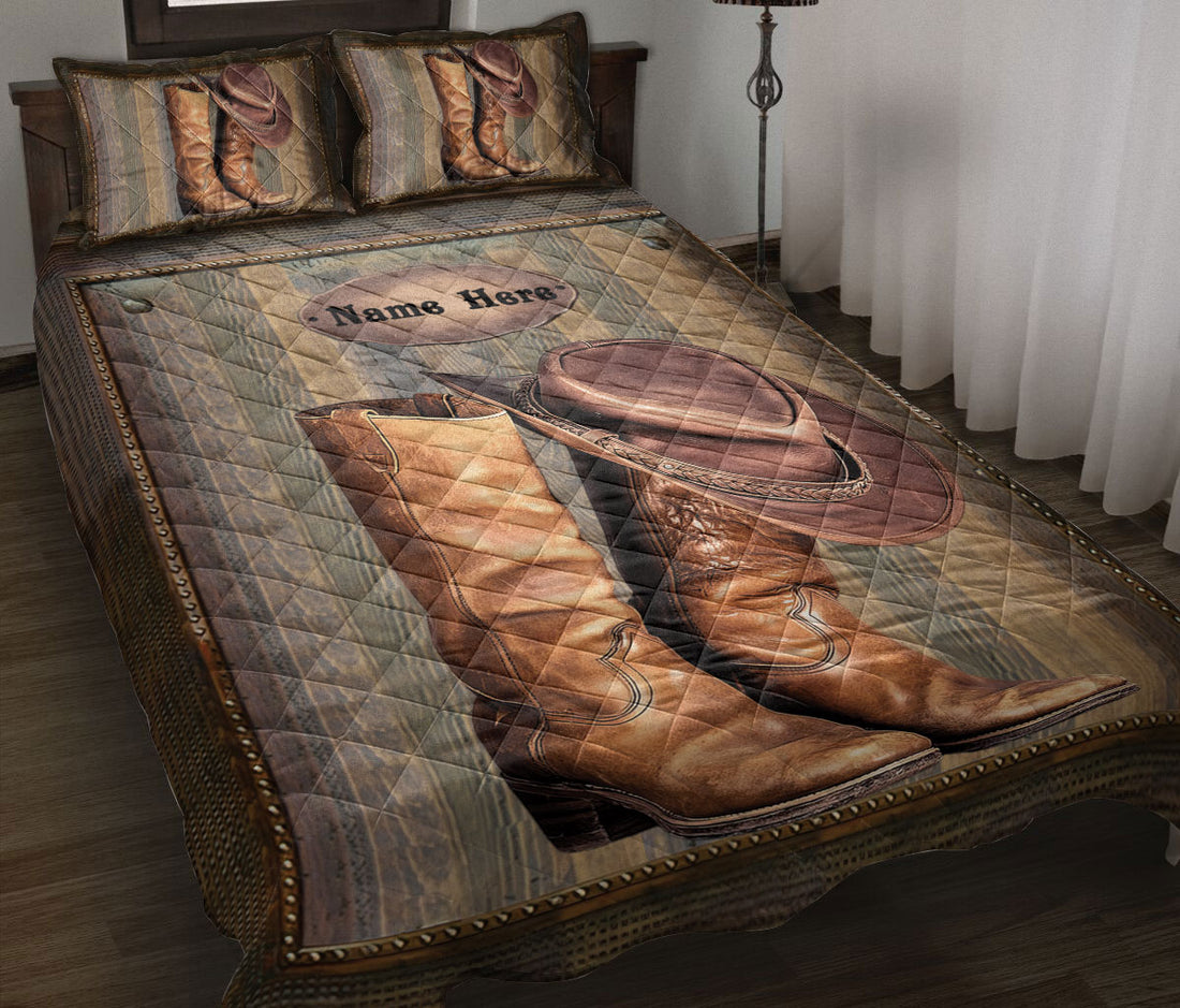 Ohaprints-Quilt-Bed-Set-Pillowcase-Horse-Lover-Western-Cowboy-Cowgirl-Hat-&-Boots-Custom-Personalized-Name-Blanket-Bedspread-Bedding-99-Throw (55'' x 60'')