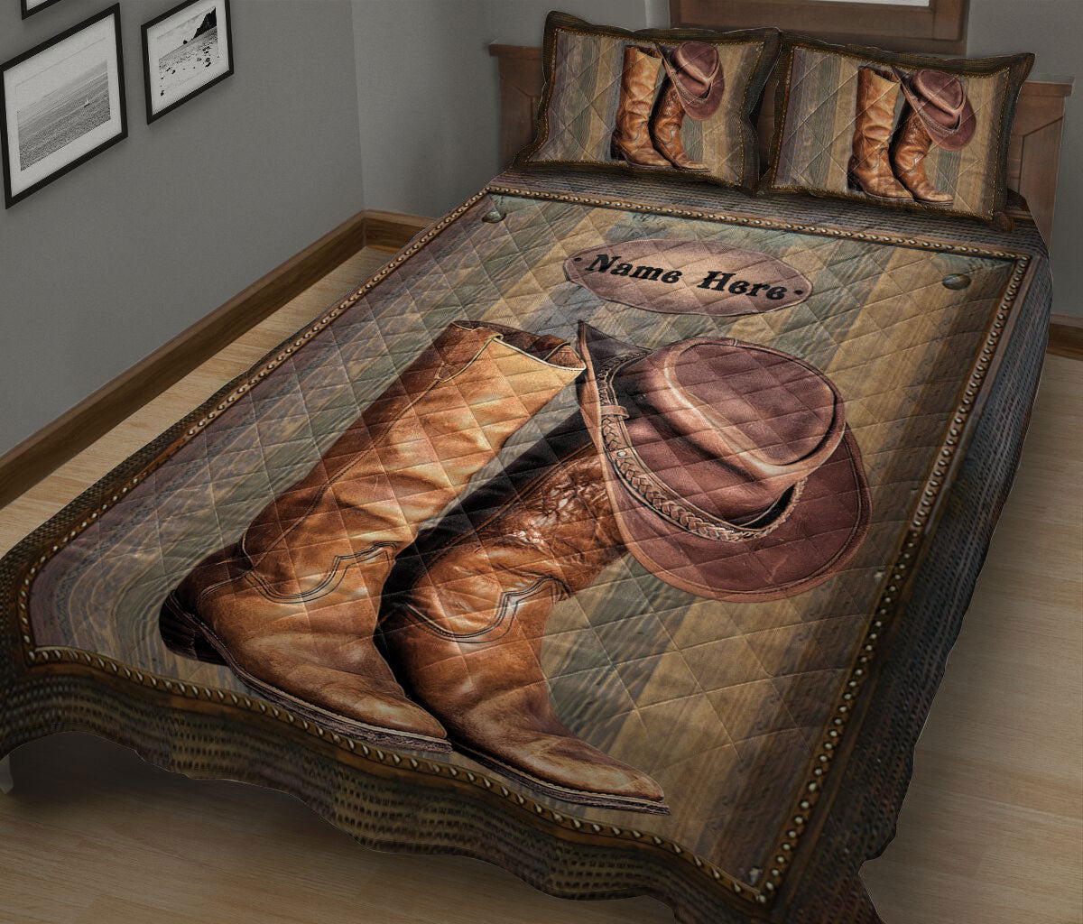Ohaprints-Quilt-Bed-Set-Pillowcase-Horse-Lover-Western-Cowboy-Cowgirl-Hat-&-Boots-Custom-Personalized-Name-Blanket-Bedspread-Bedding-99-King (90'' x 100'')