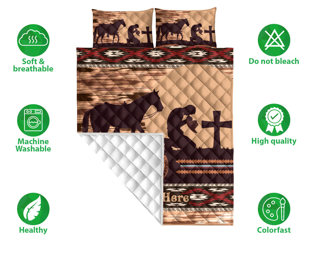 Ohaprints-Quilt-Bed-Set-Pillowcase-Horse-Lover-Pray-Gift-For-Western-Cowboy-Cowgirl-Custom-Personalized-Name-Blanket-Bedspread-Bedding-1662-Double (70'' x 80'')