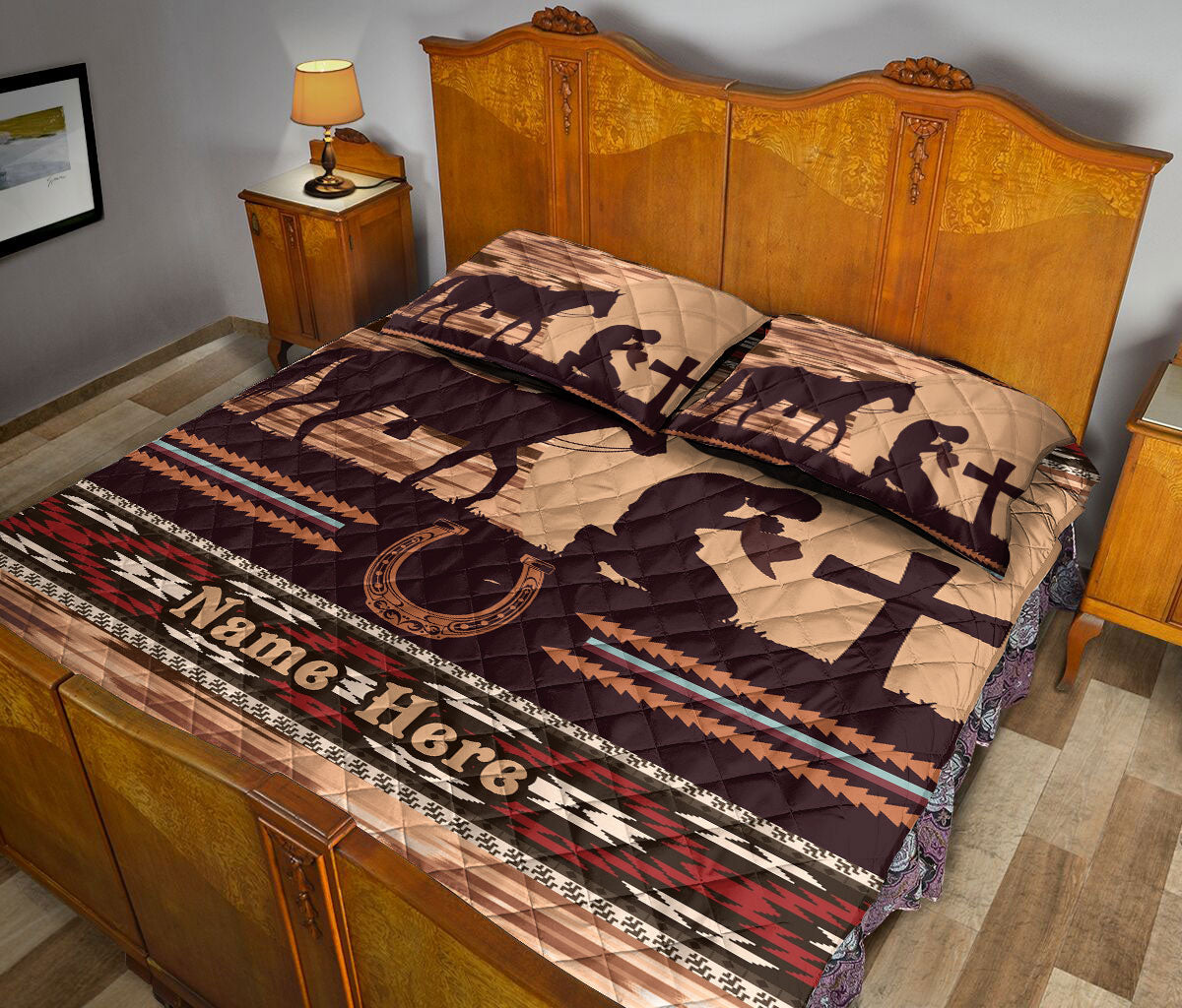 Ohaprints-Quilt-Bed-Set-Pillowcase-Horse-Lover-Pray-Gift-For-Western-Cowboy-Cowgirl-Custom-Personalized-Name-Blanket-Bedspread-Bedding-1662-Queen (80'' x 90'')