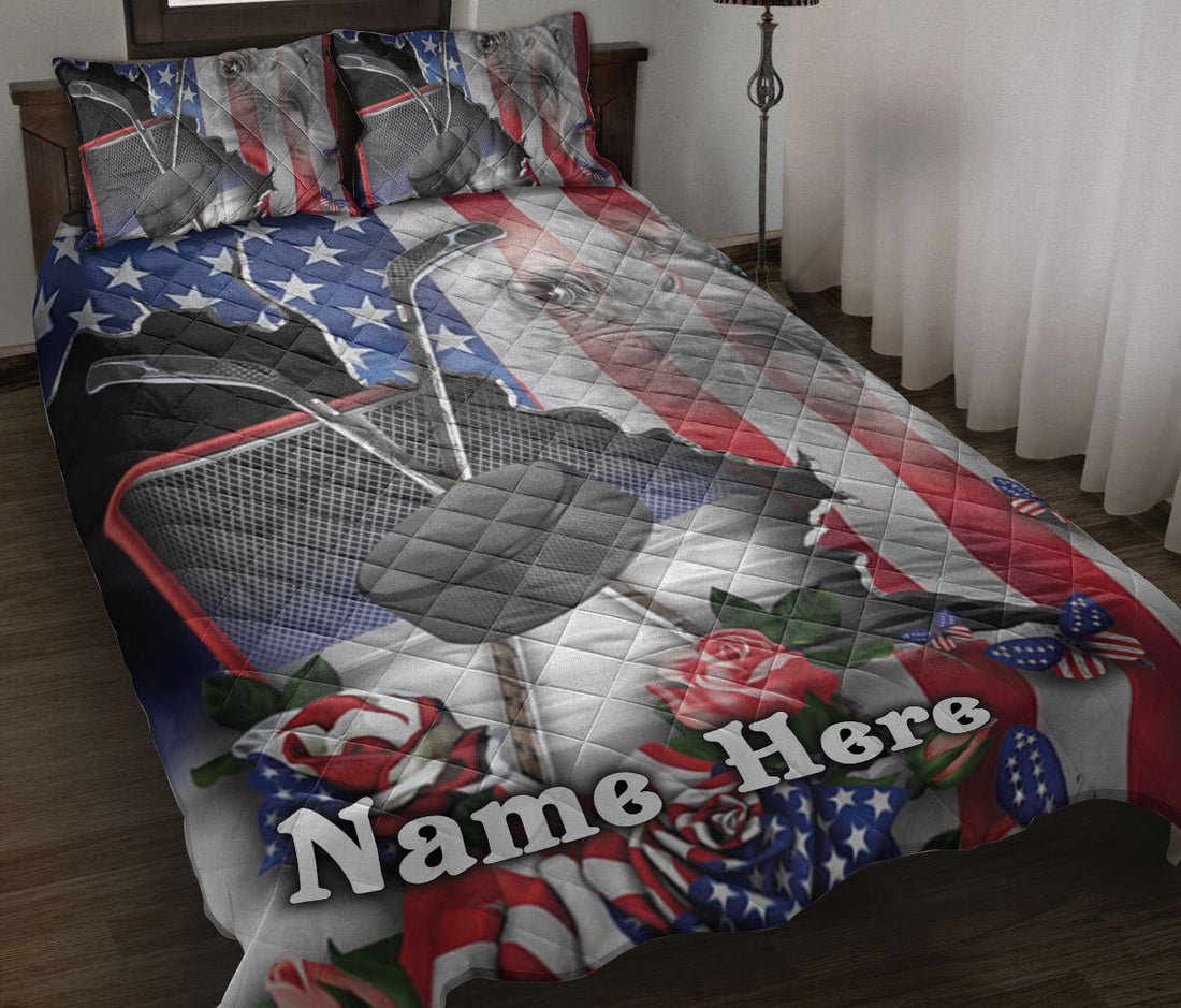 Ohaprints-Quilt-Bed-Set-Pillowcase-Hockey-Sport-Proud-Nation-Patriotic-American-Us-Flag-Custom-Personalized-Name-Blanket-Bedspread-Bedding-758-Throw (55'' x 60'')