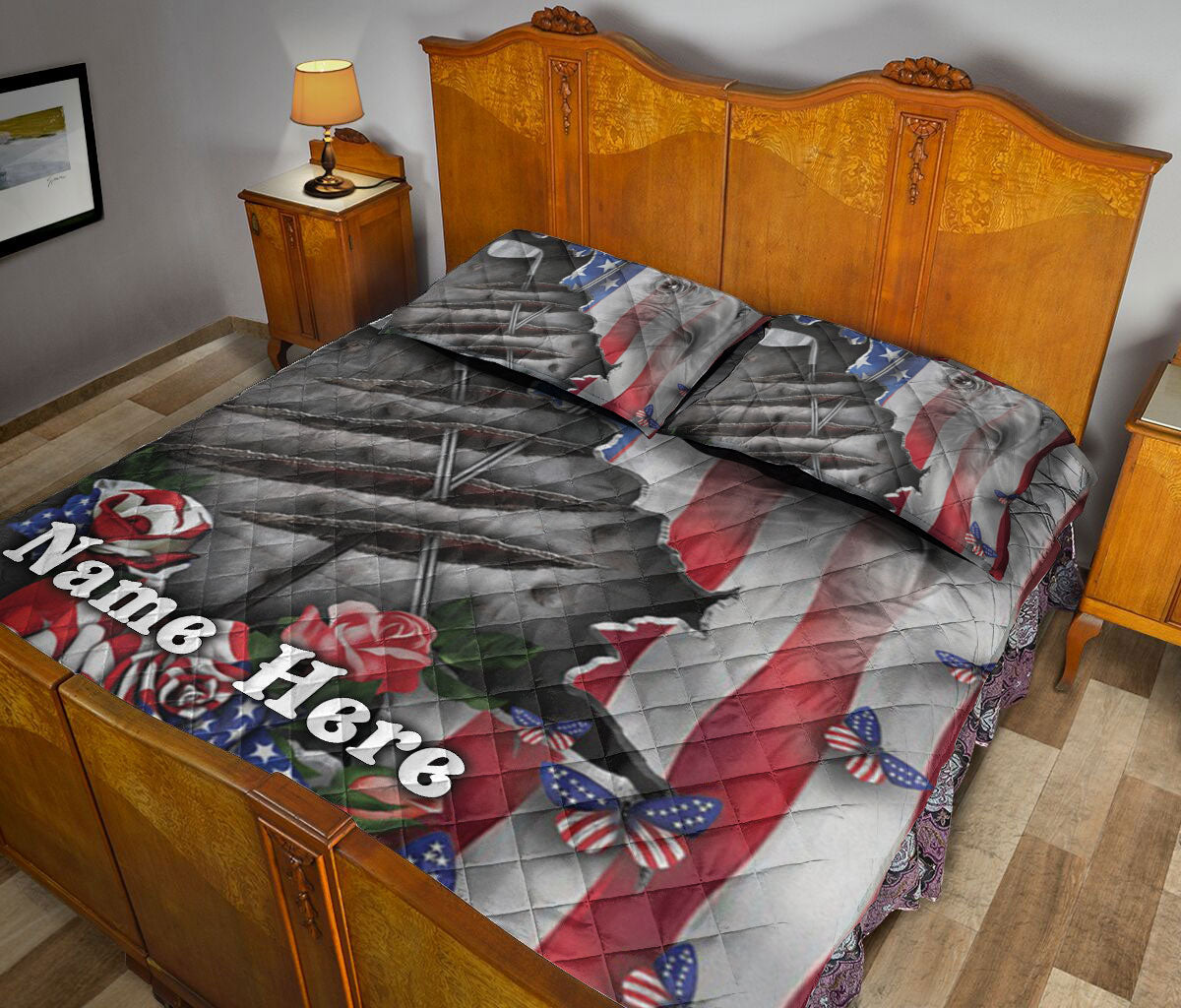 Ohaprints-Quilt-Bed-Set-Pillowcase-Golf-Sport-Proud-Nation-Patriotic-American-Us-Flag-Custom-Personalized-Name-Blanket-Bedspread-Bedding-1337-Queen (80'' x 90'')