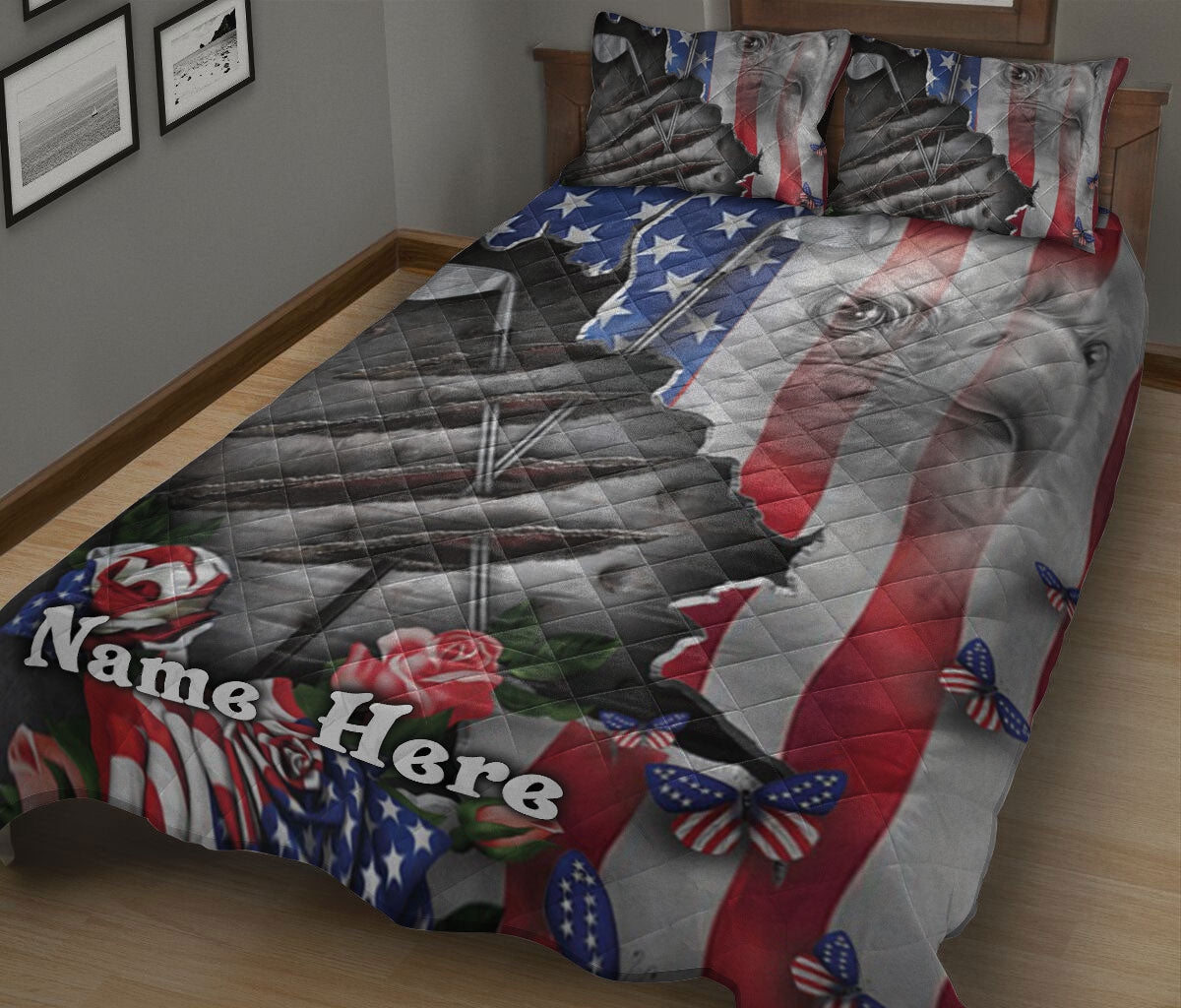 Ohaprints-Quilt-Bed-Set-Pillowcase-Golf-Sport-Proud-Nation-Patriotic-American-Us-Flag-Custom-Personalized-Name-Blanket-Bedspread-Bedding-1337-King (90'' x 100'')