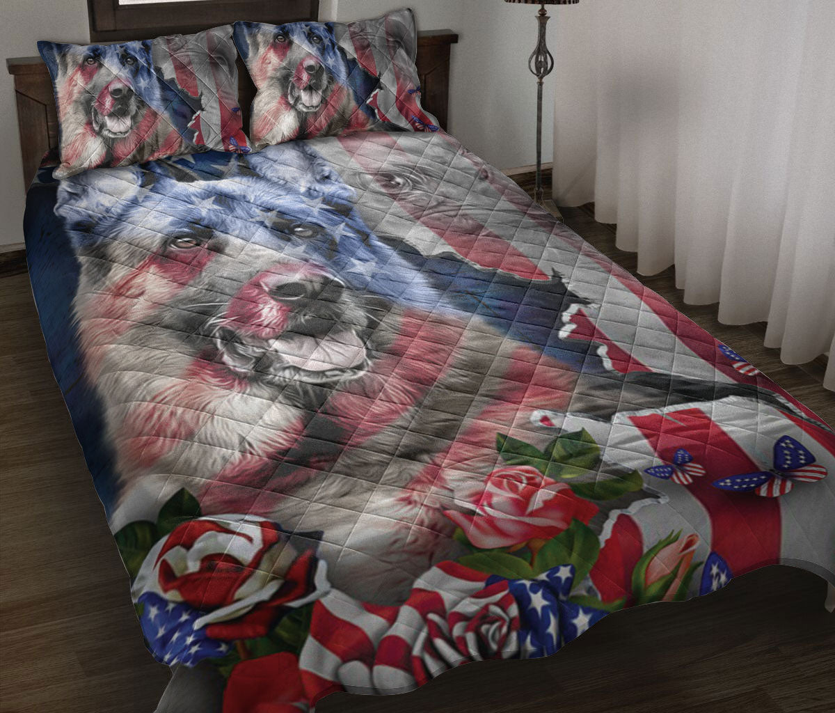 Ohaprints-Quilt-Bed-Set-Pillowcase-German-Shepherd-Dog-Proud-Nation-Patriotic-American-Us-Flag-4-Of-July-Floral-Blanket-Bedspread-Bedding-1925-Throw (55'' x 60'')