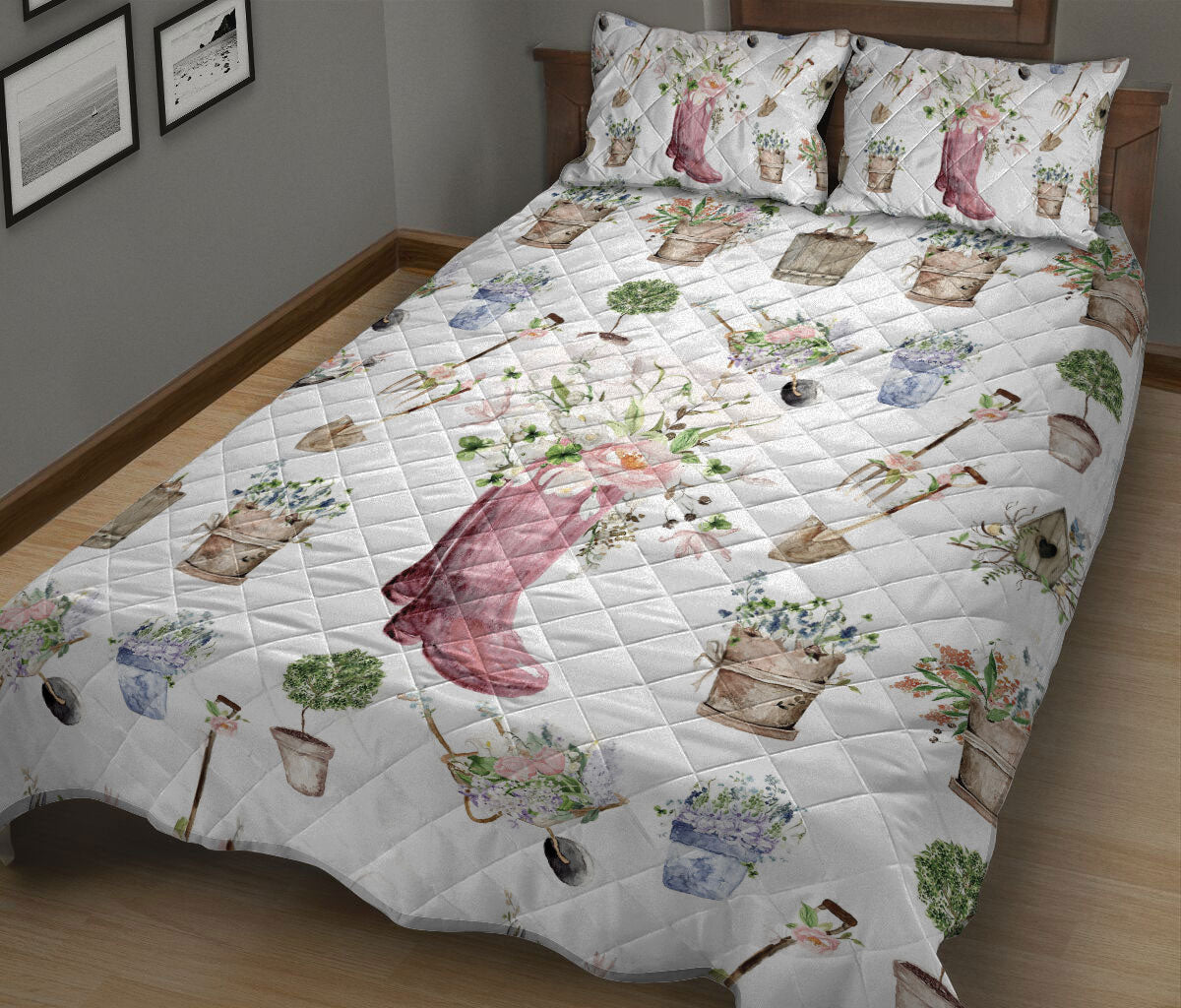 Ohaprints-Quilt-Bed-Set-Pillowcase-Love-Gardening-Pink-Boots-Unique-Gift-For-Gardening-Lover-Floral-Pattern-Blanket-Bedspread-Bedding-759-King (90'' x 100'')