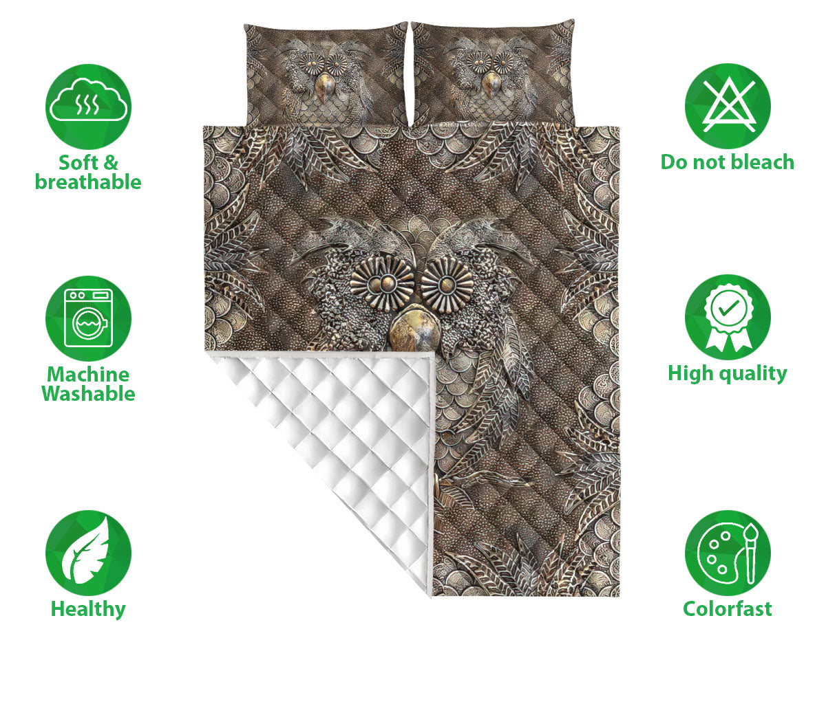 Ohaprints-Quilt-Bed-Set-Pillowcase-Owl-Metal-Print-Pattern-Unique-Gifts-For-Owl-Lover-Animal-Lover-Blanket-Bedspread-Bedding-1895-Double (70'' x 80'')