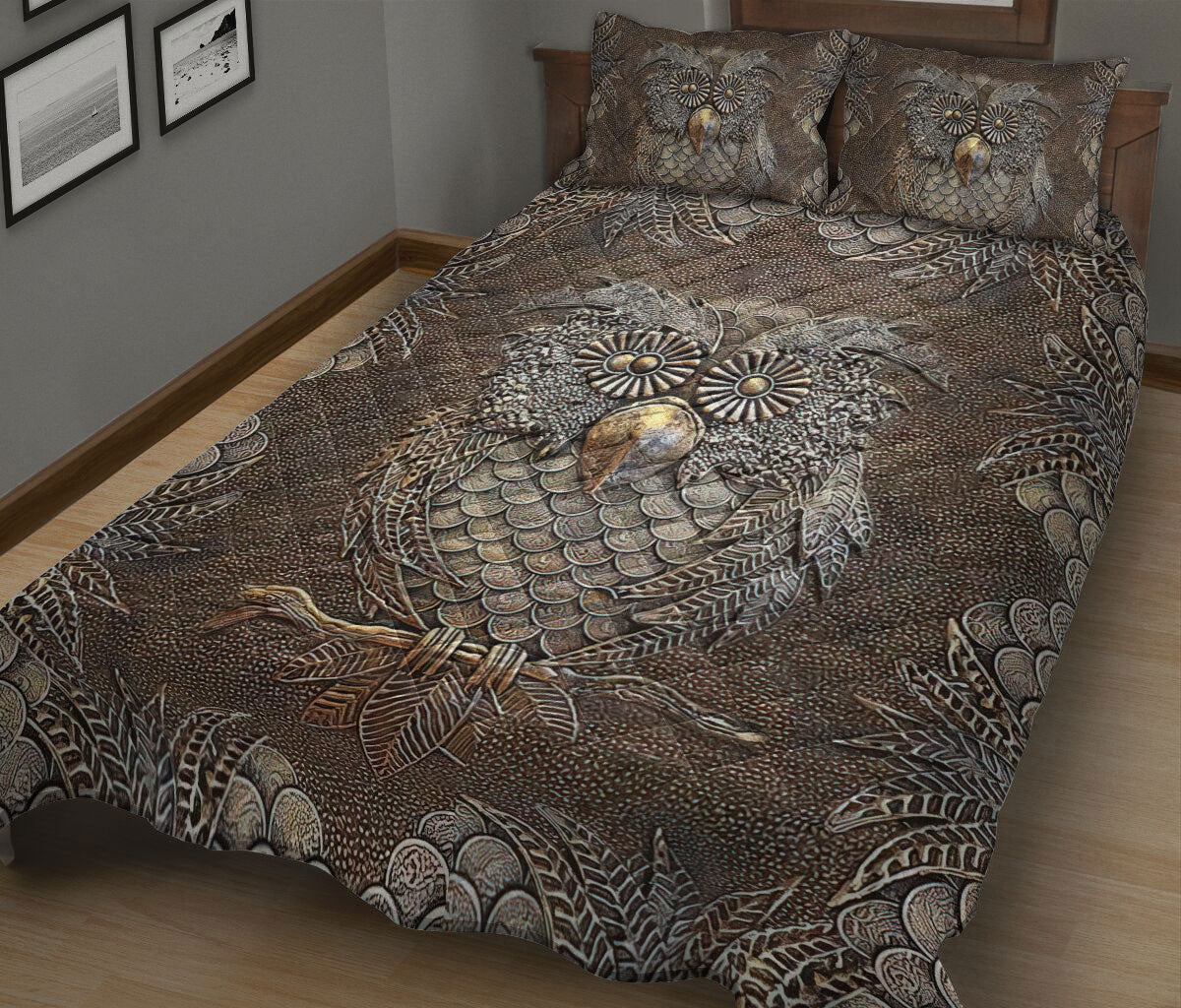 Ohaprints-Quilt-Bed-Set-Pillowcase-Owl-Metal-Print-Pattern-Unique-Gifts-For-Owl-Lover-Animal-Lover-Blanket-Bedspread-Bedding-1895-King (90'' x 100'')