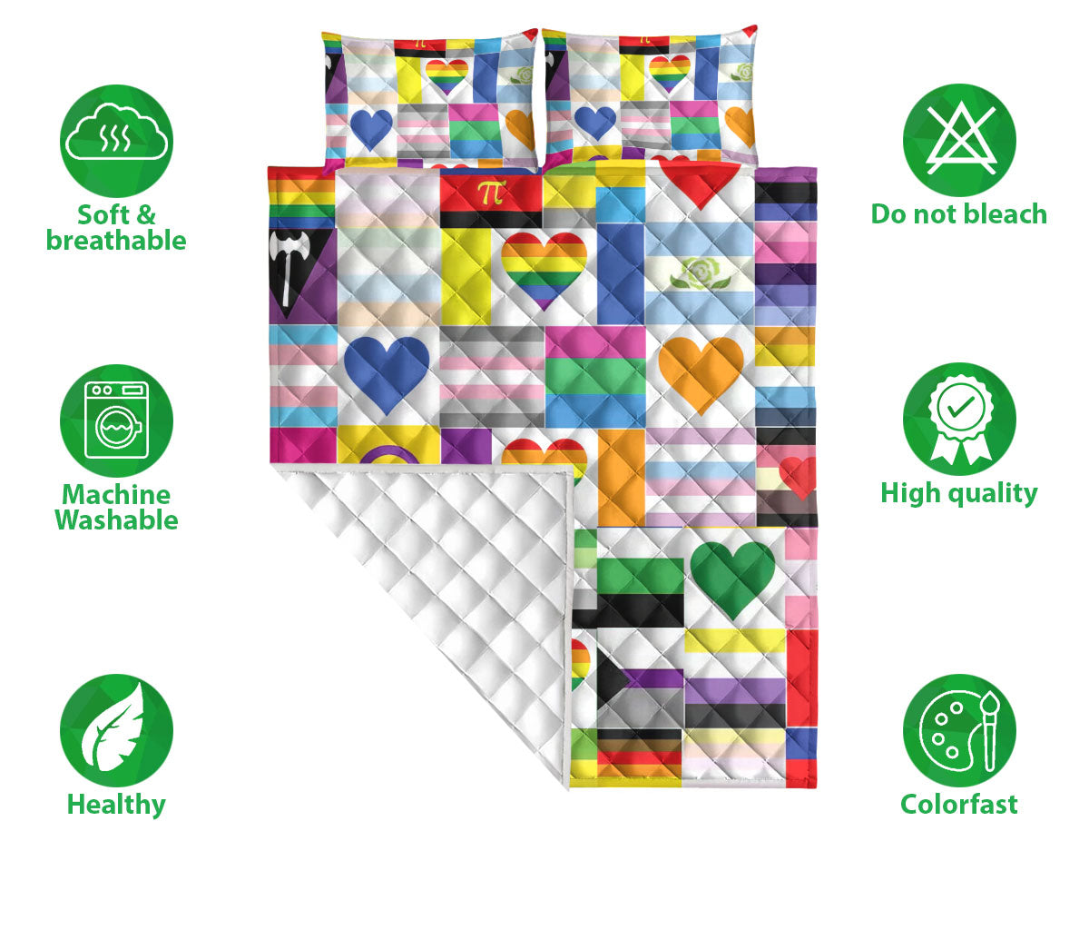 Ohaprints-Quilt-Bed-Set-Pillowcase-Lgbt-Lgbtq-Gay-Lesbian-Support-Love-Is-Love-Love-Wins-Rainbow-Flag-Heart-Blanket-Bedspread-Bedding-1926-Double (70'' x 80'')