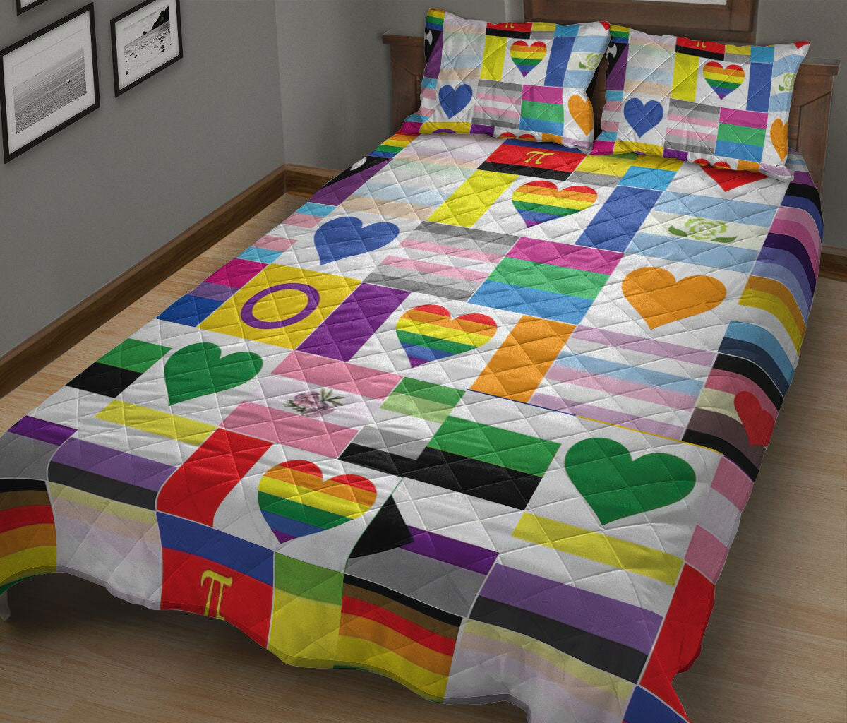 Ohaprints-Quilt-Bed-Set-Pillowcase-Lgbt-Lgbtq-Gay-Lesbian-Support-Love-Is-Love-Love-Wins-Rainbow-Flag-Heart-Blanket-Bedspread-Bedding-1926-King (90'' x 100'')