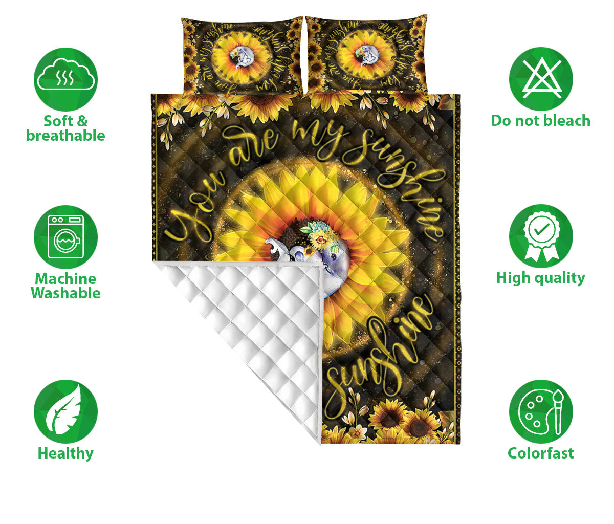 Ohaprints-Quilt-Bed-Set-Pillowcase-Elephant-Sunflower-You-Are-My-Sunshine-Floral-Pattern-Gift-For-Dolphin-Lover-Blanket-Bedspread-Bedding-760-Double (70'' x 80'')