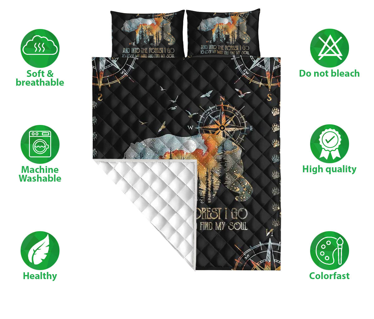 Ohaprints-Quilt-Bed-Set-Pillowcase-Camping-Bear-And-Into-The-Forest-I-Go-Earth-Color-Blanket-Bedspread-Bedding-1339-Double (70'' x 80'')