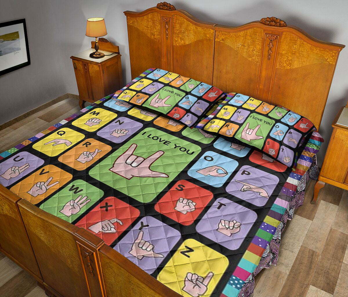 Ohaprints Quilt Bed Set Pillowcase American Sign Language Asl Love