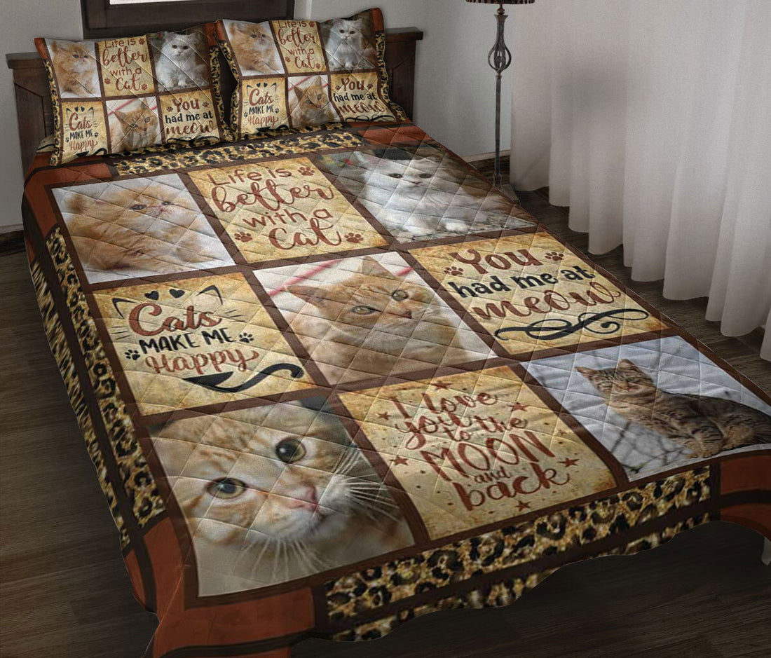 Ohaprints-Quilt-Bed-Set-Pillowcase-Life-Is-Better-With-A-Cat-Gift-For-Cat-Lover-Kitten-Lover-Patchwork-Pattern-Blanket-Bedspread-Bedding-2518-Throw (55'' x 60'')