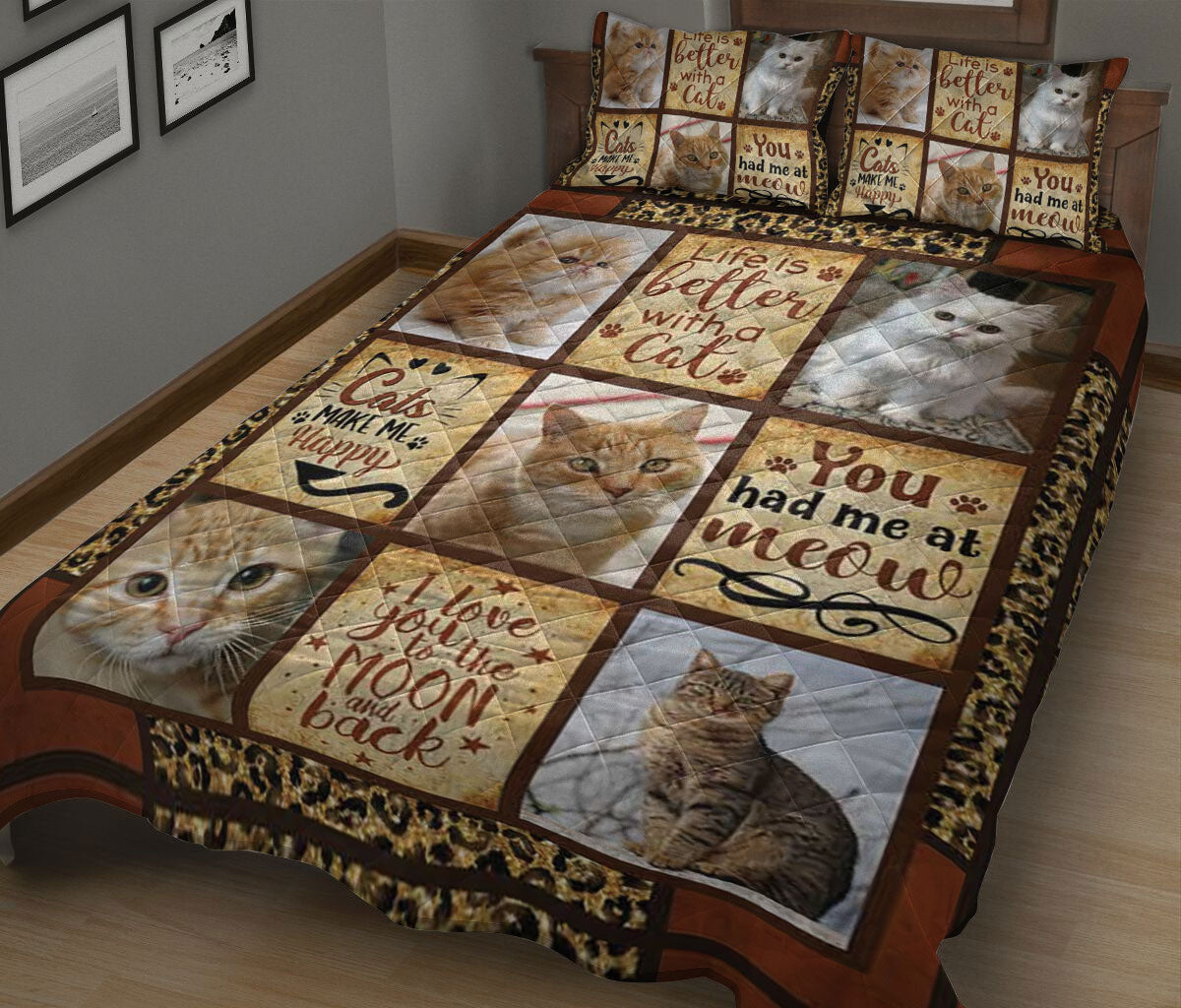 Ohaprints-Quilt-Bed-Set-Pillowcase-Life-Is-Better-With-A-Cat-Gift-For-Cat-Lover-Kitten-Lover-Patchwork-Pattern-Blanket-Bedspread-Bedding-2518-King (90'' x 100'')