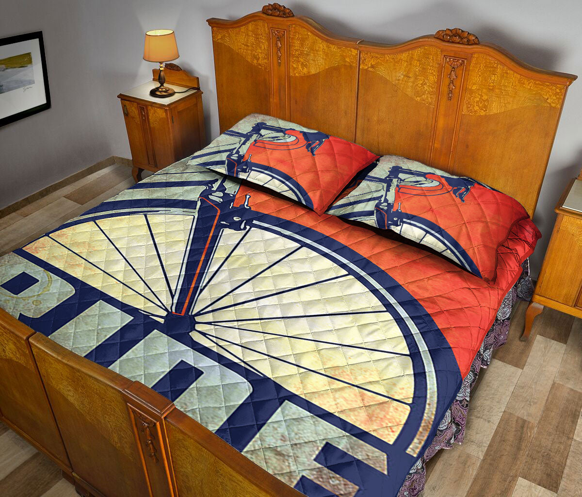 Ohaprints-Quilt-Bed-Set-Pillowcase-Cycling-Is-My-Passion-Smile-More-Ride-A-Bike-Vintage-Red-&-Blue-Blanket-Bedspread-Bedding-761-Queen (80'' x 90'')