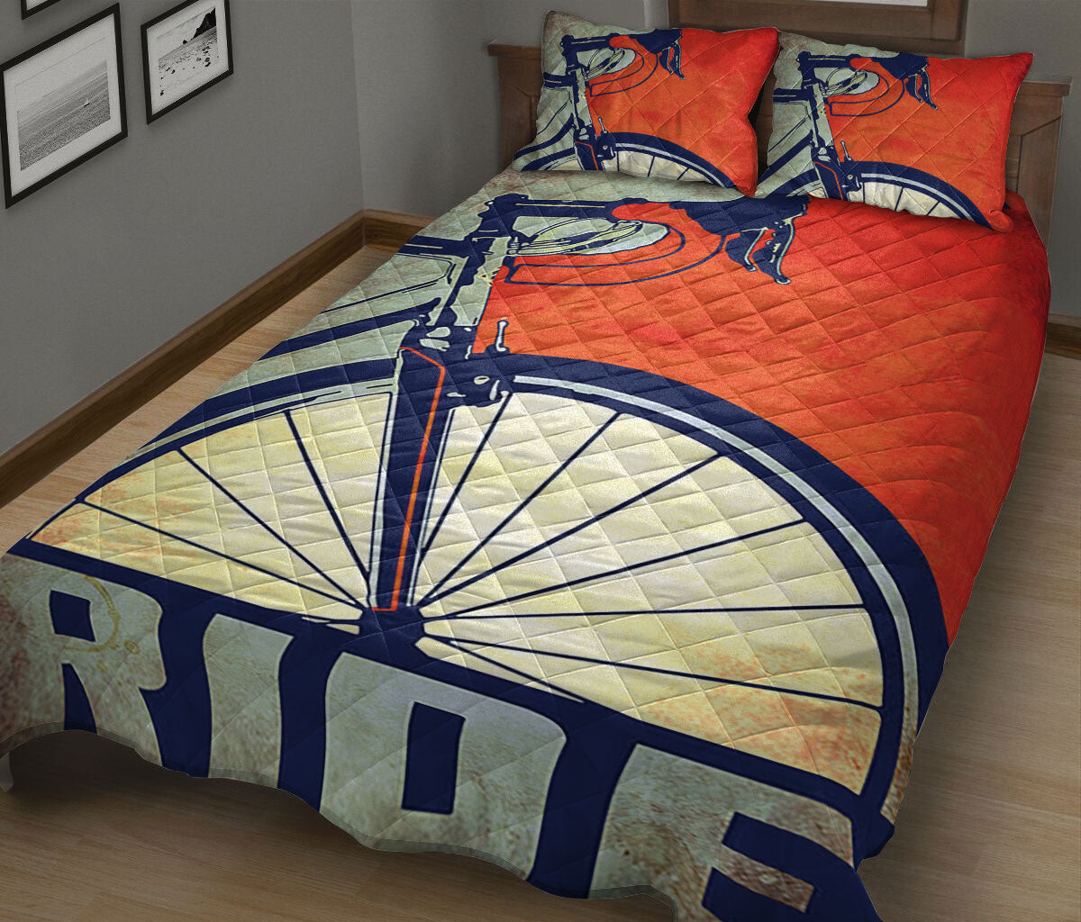 Ohaprints-Quilt-Bed-Set-Pillowcase-Cycling-Is-My-Passion-Smile-More-Ride-A-Bike-Vintage-Red-&-Blue-Blanket-Bedspread-Bedding-761-King (90'' x 100'')