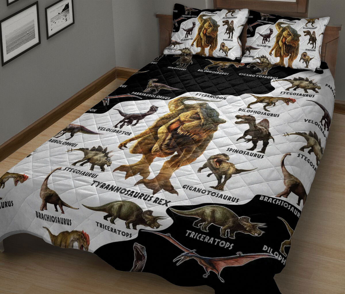 Ohaprints-Quilt-Bed-Set-Pillowcase-Dinosaur-Type-Black-&-White-Pattern-Gift-For-Dinosaur-Lover-Blanket-Bedspread-Bedding-1340-King (90'' x 100'')