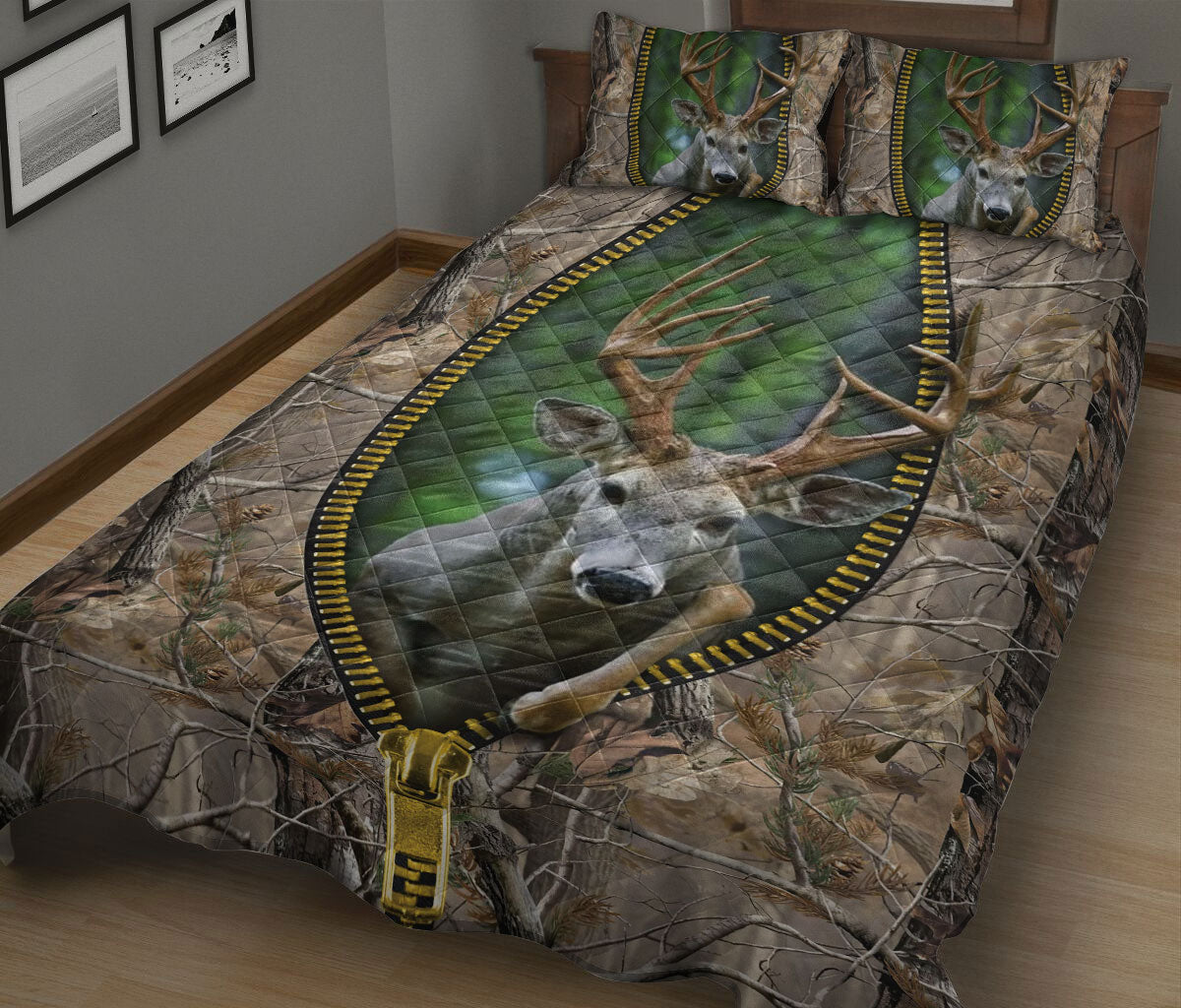 Ohaprints-Quilt-Bed-Set-Pillowcase-Deer-Hunting-Zip-Camo-Camouflage-Pattern-Gift-For-Hunting-Lover-Blanket-Bedspread-Bedding-1896-King (90'' x 100'')