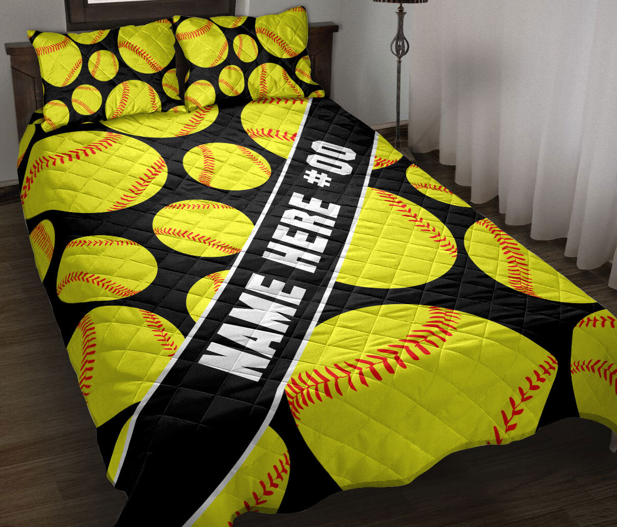 Ohaprints-Quilt-Bed-Set-Pillowcase-Softball-Ball-Pattern-Gift-For-Sport-Lover-Custom-Personalized-Name-Number-Blanket-Bedspread-Bedding-3068-Throw (55'' x 60'')