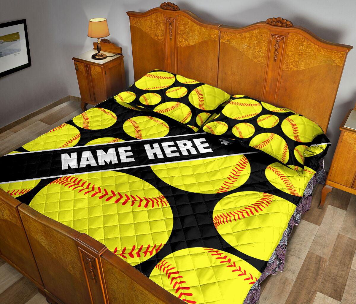 Ohaprints-Quilt-Bed-Set-Pillowcase-Softball-Ball-Pattern-Gift-For-Sport-Lover-Custom-Personalized-Name-Number-Blanket-Bedspread-Bedding-3068-King (90'' x 100'')