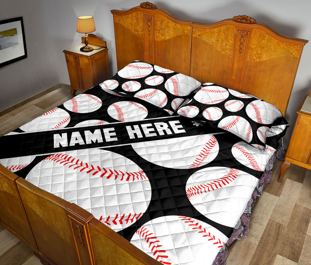 Ohaprints-Quilt-Bed-Set-Pillowcase-Baseball-Ball-Pattern-Gift-For-Sport-Lover-Custom-Personalized-Name-Number-Blanket-Bedspread-Bedding-3170-King (90'' x 100'')