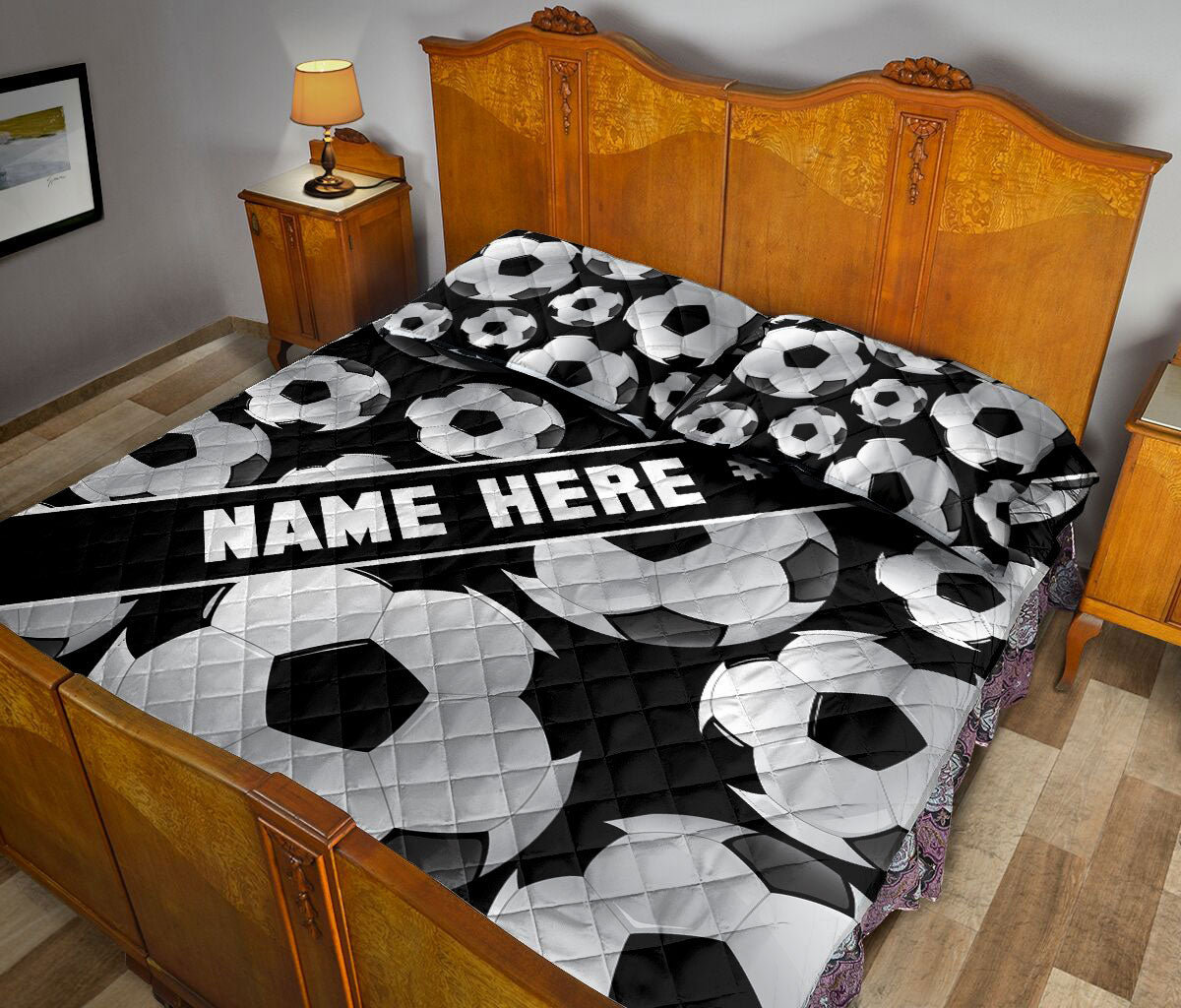 Ohaprints-Quilt-Bed-Set-Pillowcase-Soccer-Ball-Pattern-Gift-Sport-Lover-Custom-Personalized-Name-Number-Blanket-Bedspread-Bedding-3364-King (90'' x 100'')