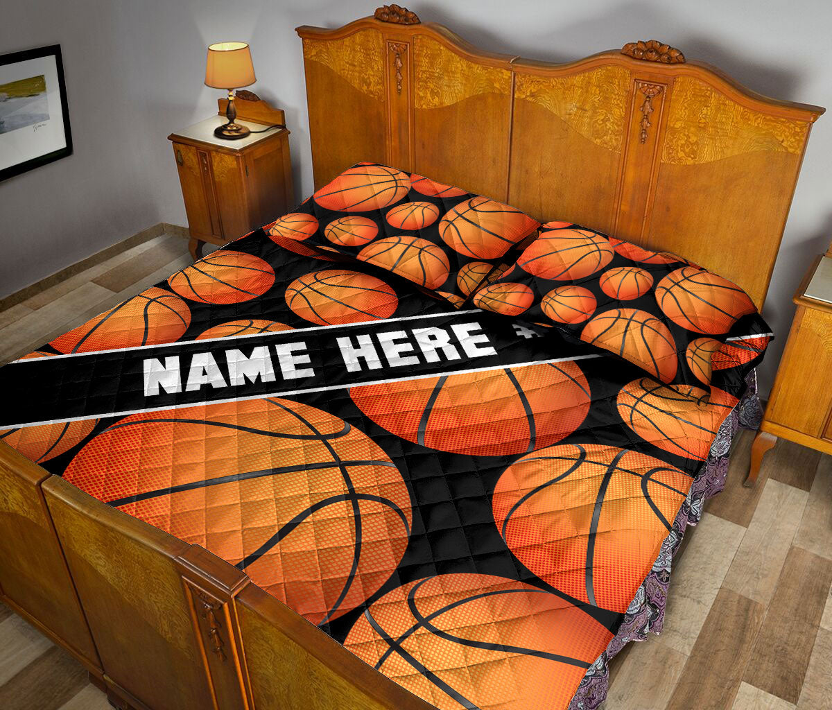 Ohaprints-Quilt-Bed-Set-Pillowcase-Basketball-Ball-Pattern-Sport-Lover-Custom-Personalized-Name-Number-Blanket-Bedspread-Bedding-3390-King (90'' x 100'')