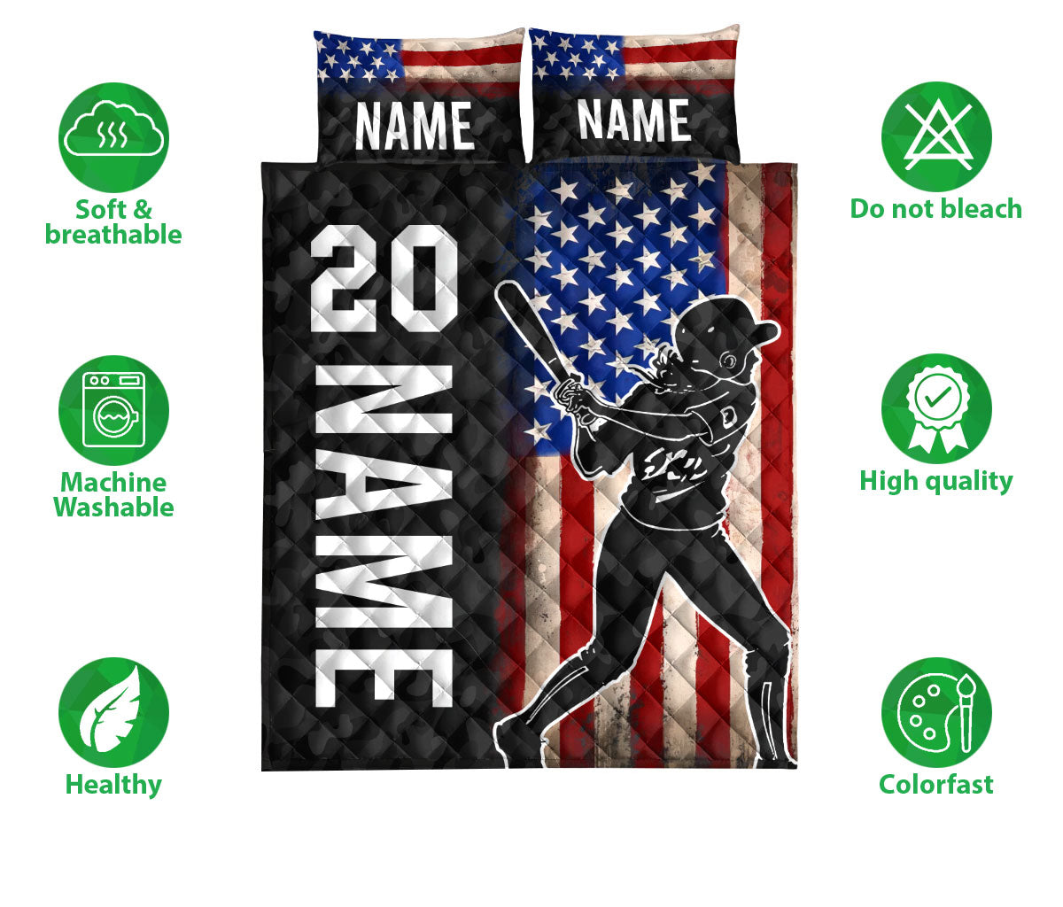 Ohaprints-Quilt-Bed-Set-Pillowcase-Softball-Batter-Us-Flag-Gift-For-Sport-Lover-Custom-Personalized-Name-Number-Blanket-Bedspread-Bedding-3069-Double (70'' x 80'')