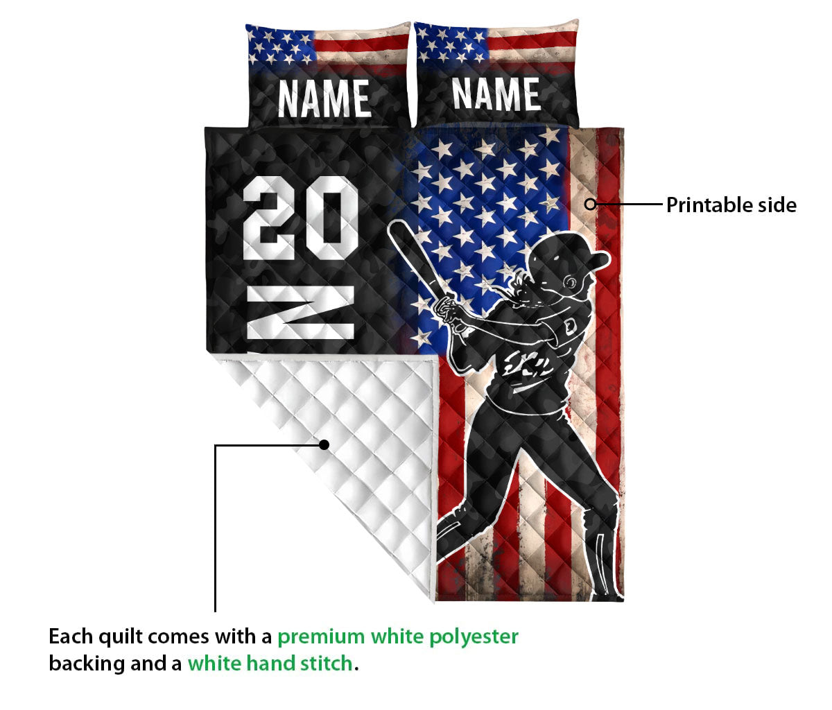 Ohaprints-Quilt-Bed-Set-Pillowcase-Softball-Batter-Us-Flag-Gift-For-Sport-Lover-Custom-Personalized-Name-Number-Blanket-Bedspread-Bedding-3069-Queen (80'' x 90'')