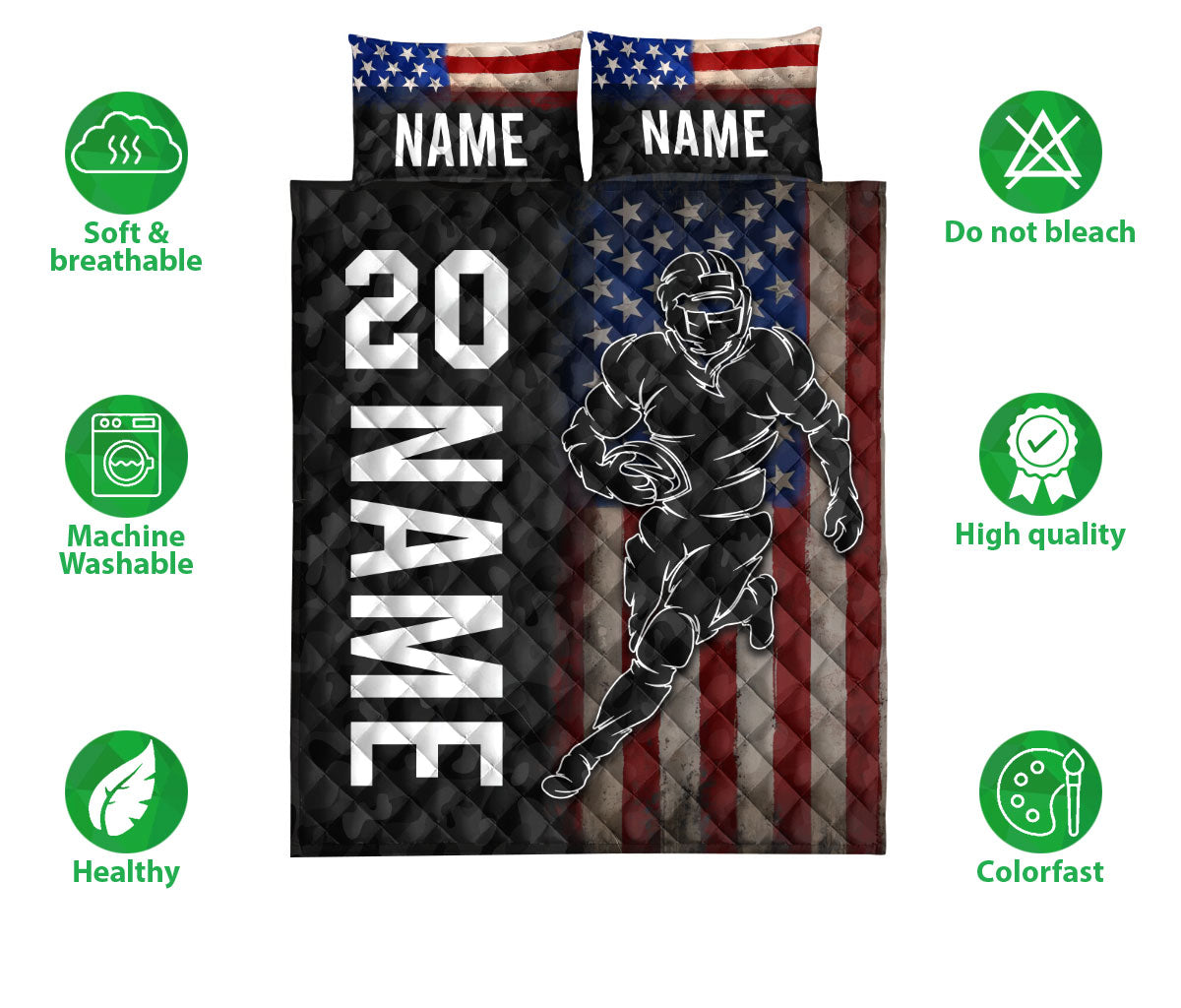 Ohaprints-Quilt-Bed-Set-Pillowcase-American-Football-Us-Flag-Gift-For-Sport-Lover-Custom-Personalized-Name-Number-Blanket-Bedspread-Bedding-3124-Double (70'' x 80'')