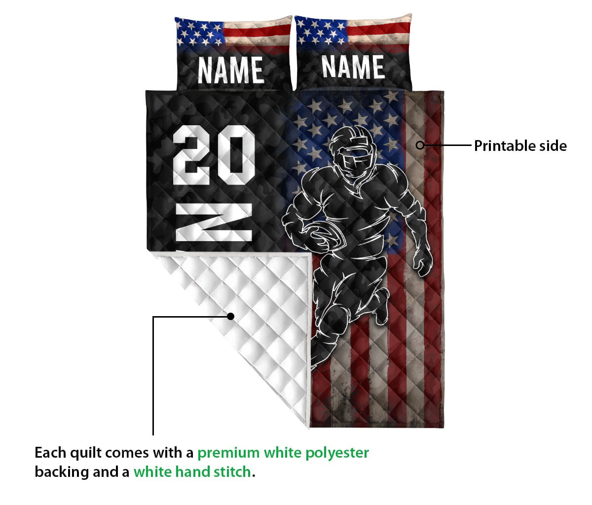 Ohaprints-Quilt-Bed-Set-Pillowcase-American-Football-Us-Flag-Gift-For-Sport-Lover-Custom-Personalized-Name-Number-Blanket-Bedspread-Bedding-3124-Queen (80'' x 90'')