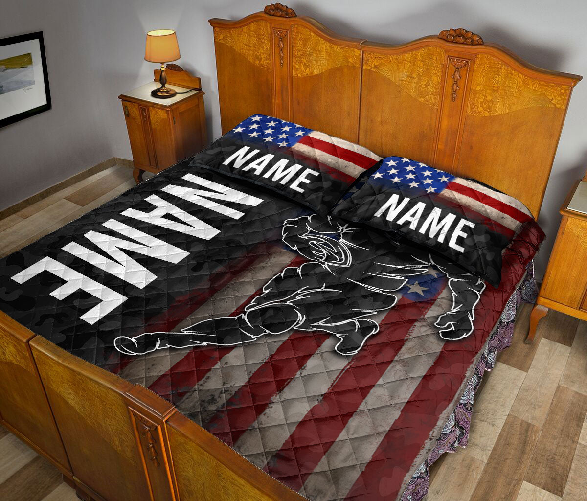 Ohaprints-Quilt-Bed-Set-Pillowcase-American-Football-Us-Flag-Gift-For-Sport-Lover-Custom-Personalized-Name-Number-Blanket-Bedspread-Bedding-3124-King (90'' x 100'')