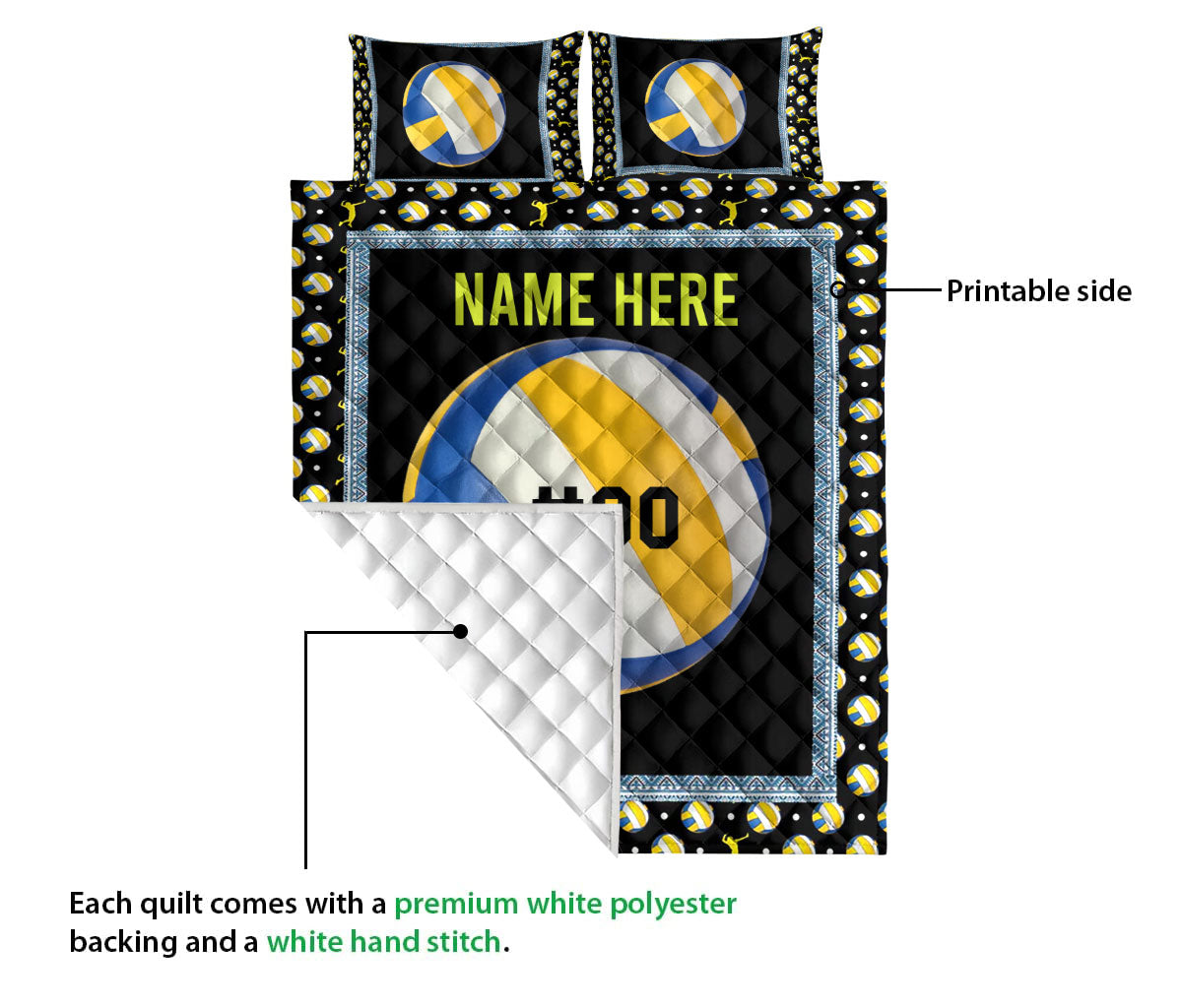 Ohaprints-Quilt-Bed-Set-Pillowcase-Volleyball-Ball-Gift-For-Sport-Lover-Custom-Personalized-Name-Number-Blanket-Bedspread-Bedding-3416-Queen (80'' x 90'')