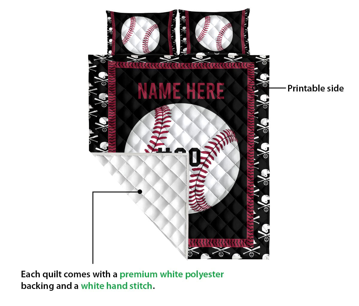 Ohaprints-Quilt-Bed-Set-Pillowcase-Baseball-Ball-Pattern-Unique-For-Sport-Lover-Custom-Personalized-Name-Number-Blanket-Bedspread-Bedding-3175-Queen (80'' x 90'')